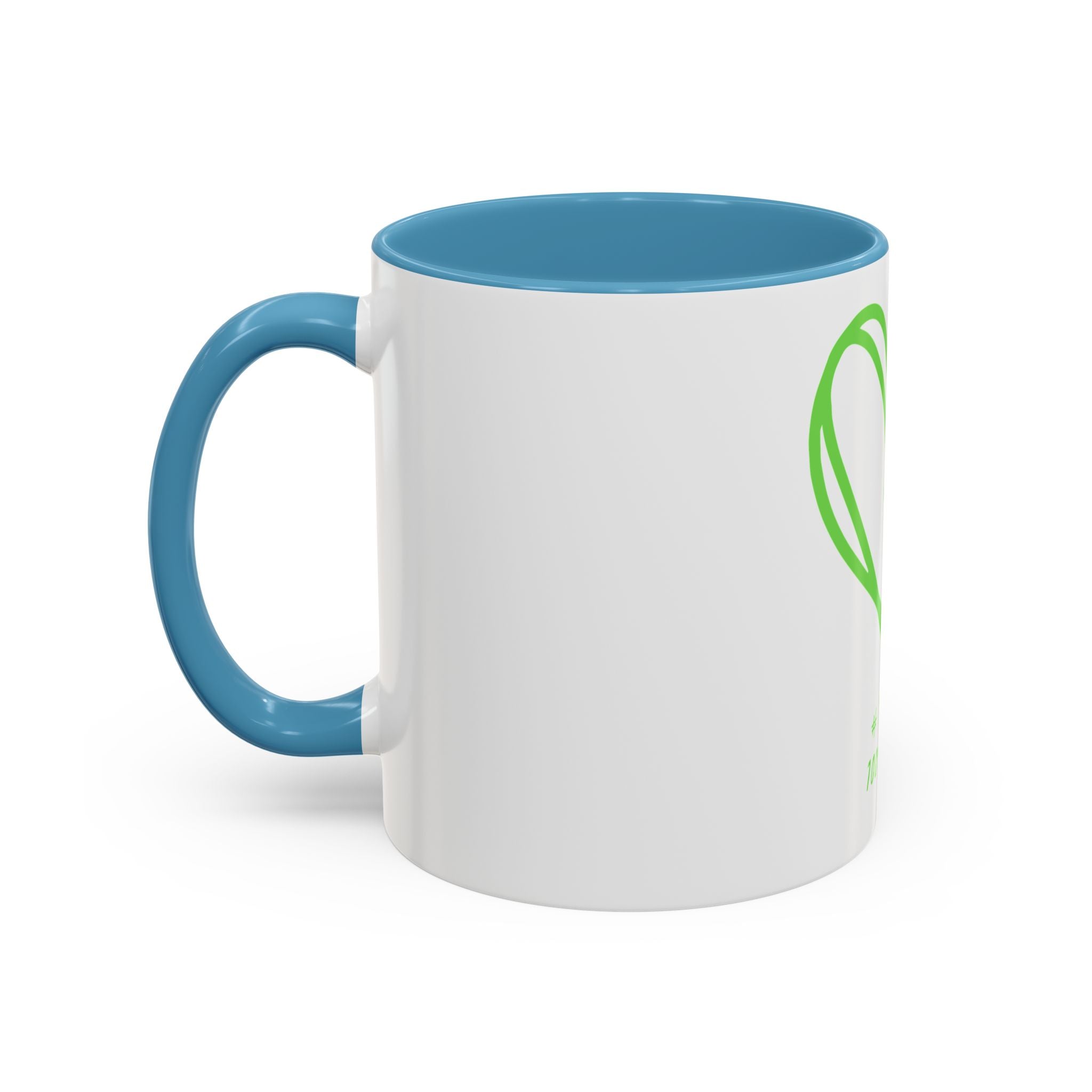 Accent Coffee Mug — Green Heart "#Hashtag 100% Loved" Design