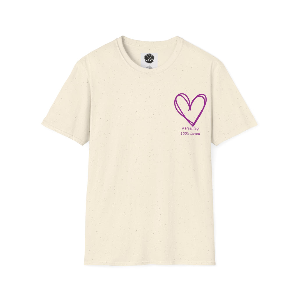 T-Shirt — Minimal Purple Heart Chest Design ("100% Love")