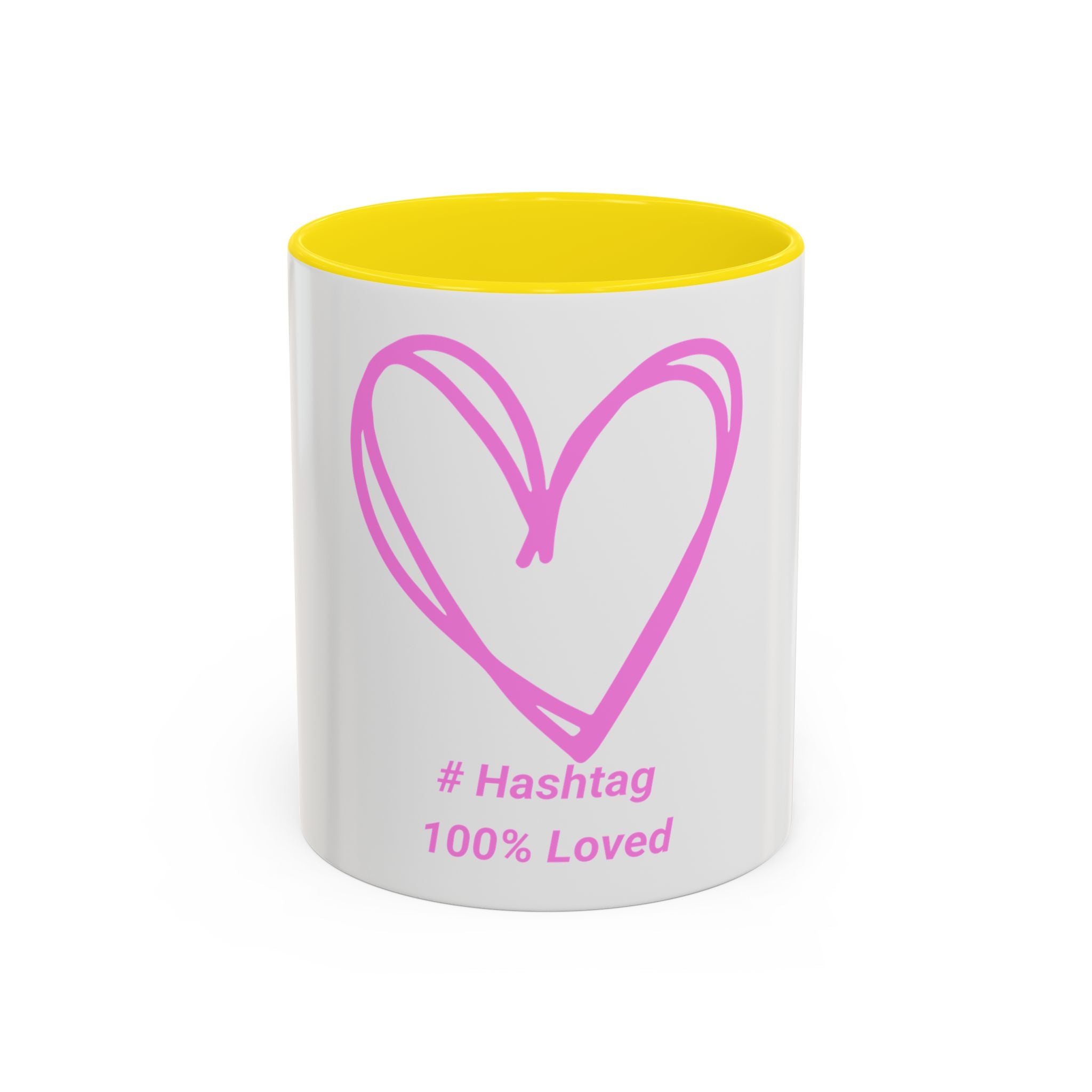 100% Loved Accent Coffee Mug — #Hashtag Heart Design (11/15oz)