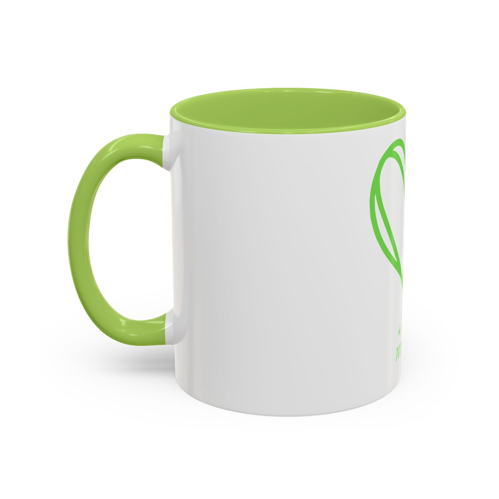 Accent Coffee Mug — Green Heart "#Hashtag 100% Loved" Design