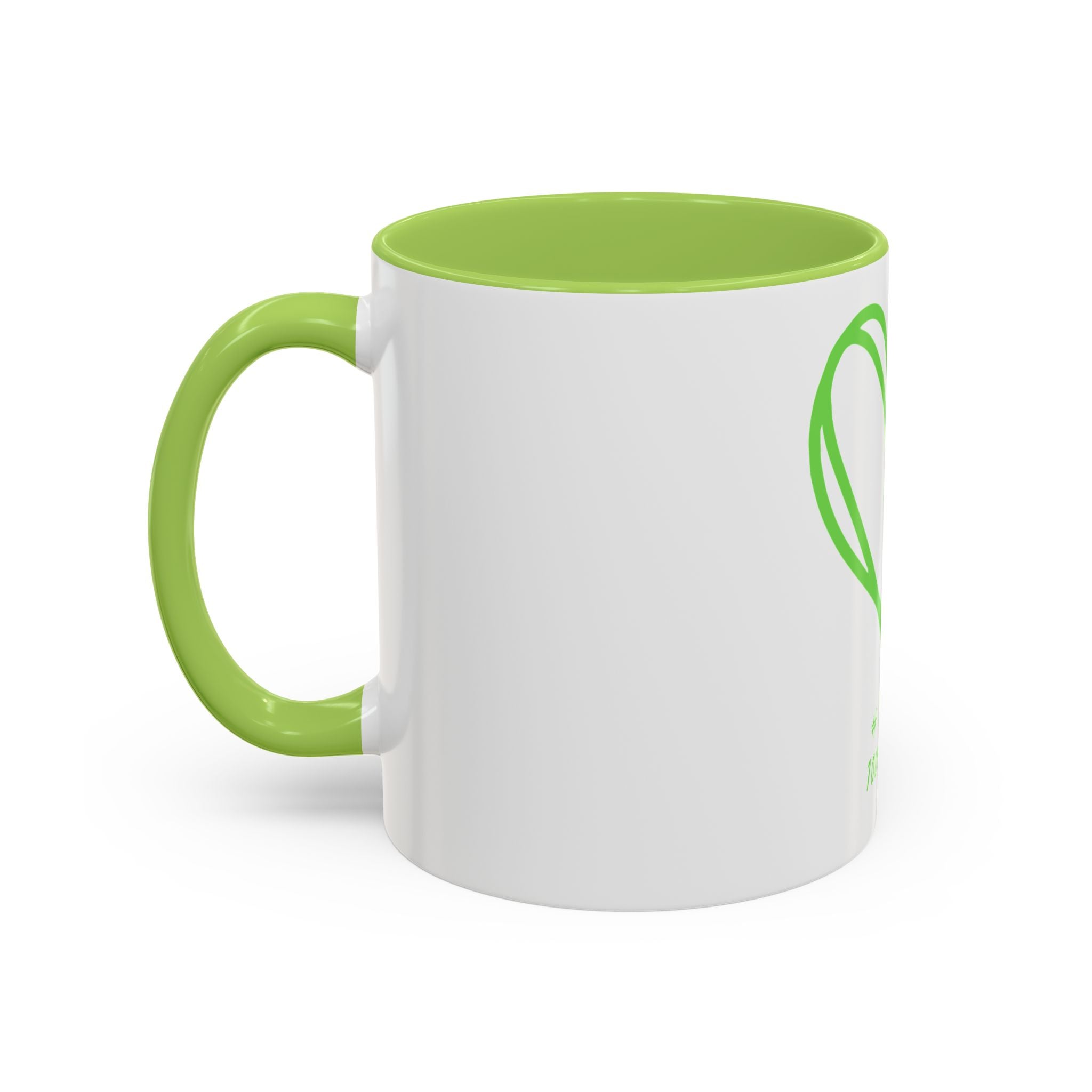 Accent Coffee Mug — Green Heart "#Hashtag 100% Loved" Design