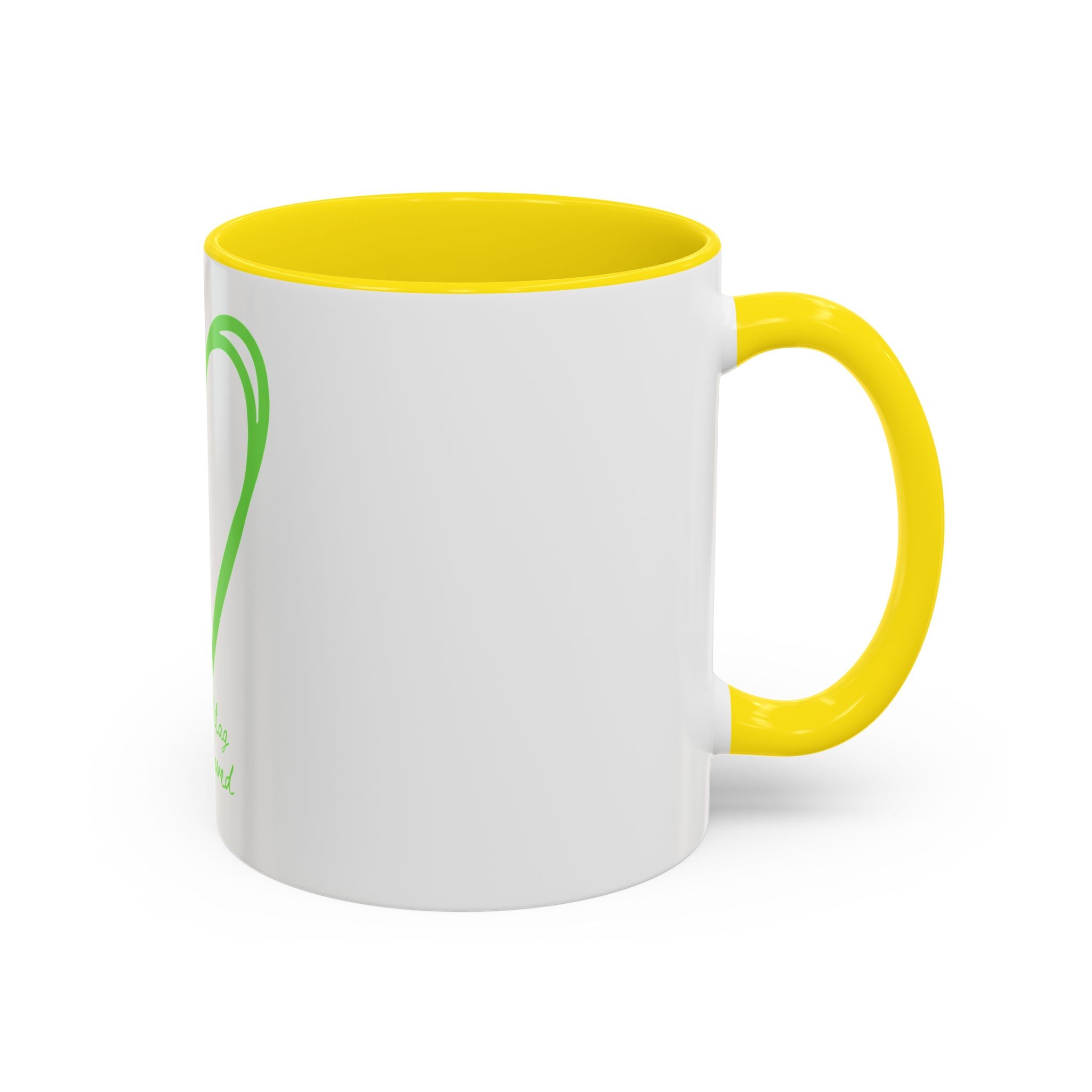 Accent Coffee Mug — Green Heart "#Hashtag 100% Loved" Design