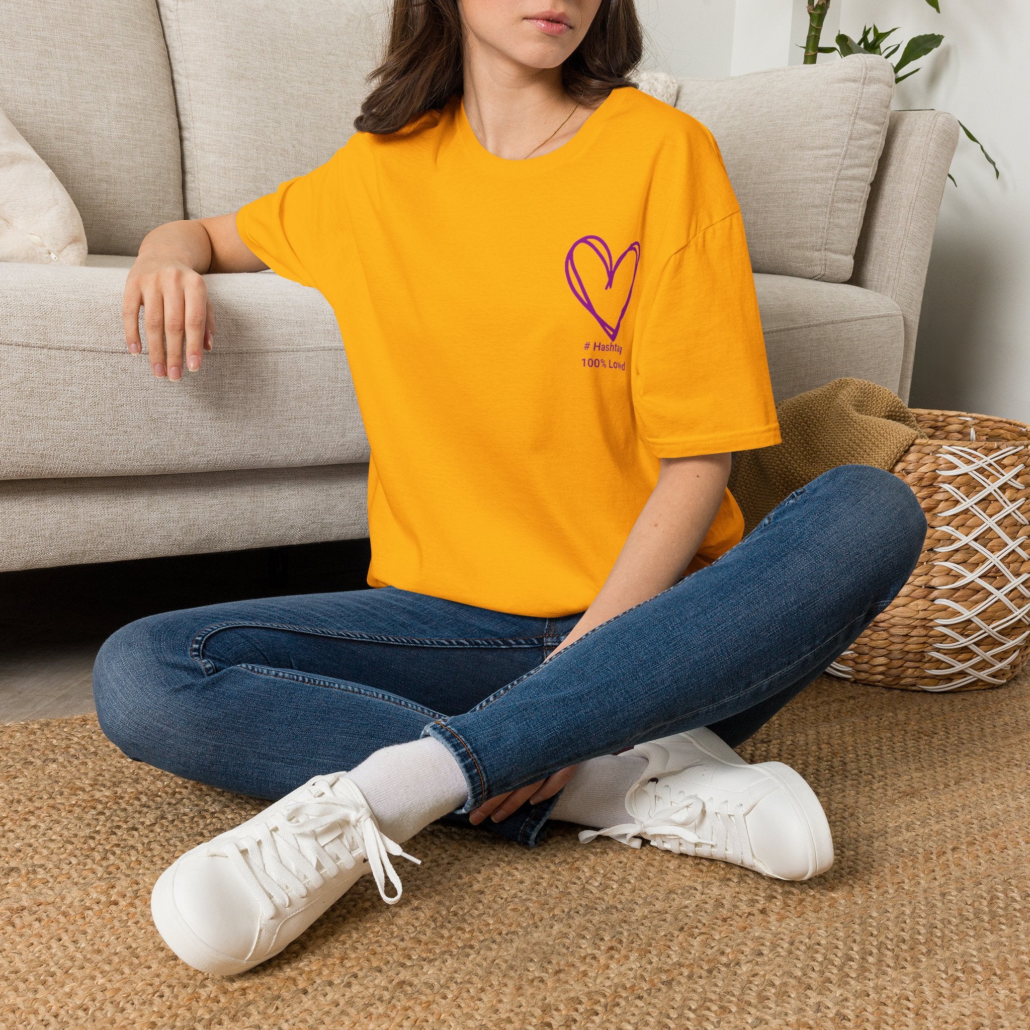 T-Shirt — Minimal Purple Heart Chest Design ("100% Love")