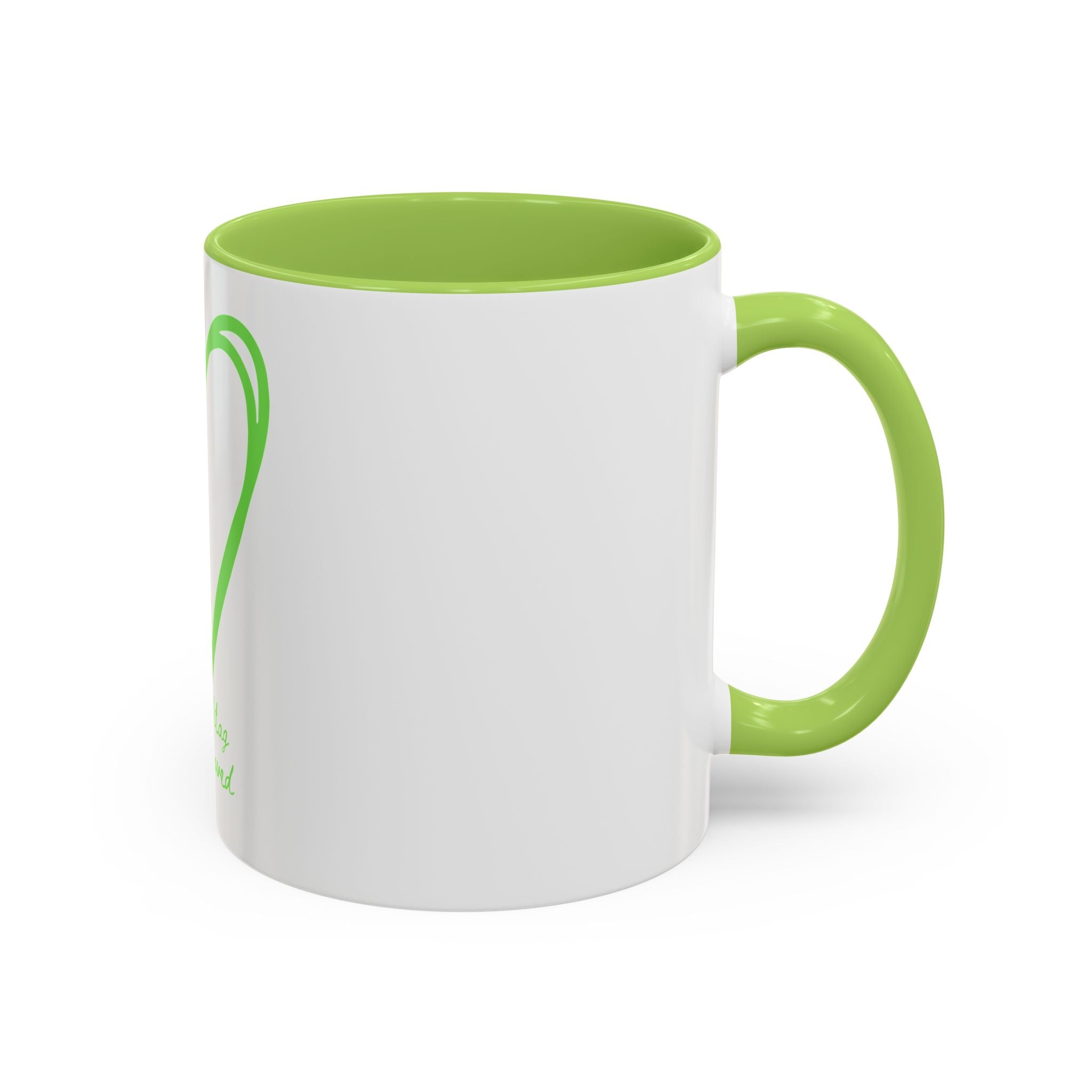 Accent Coffee Mug — Green Heart "#Hashtag 100% Loved" Design