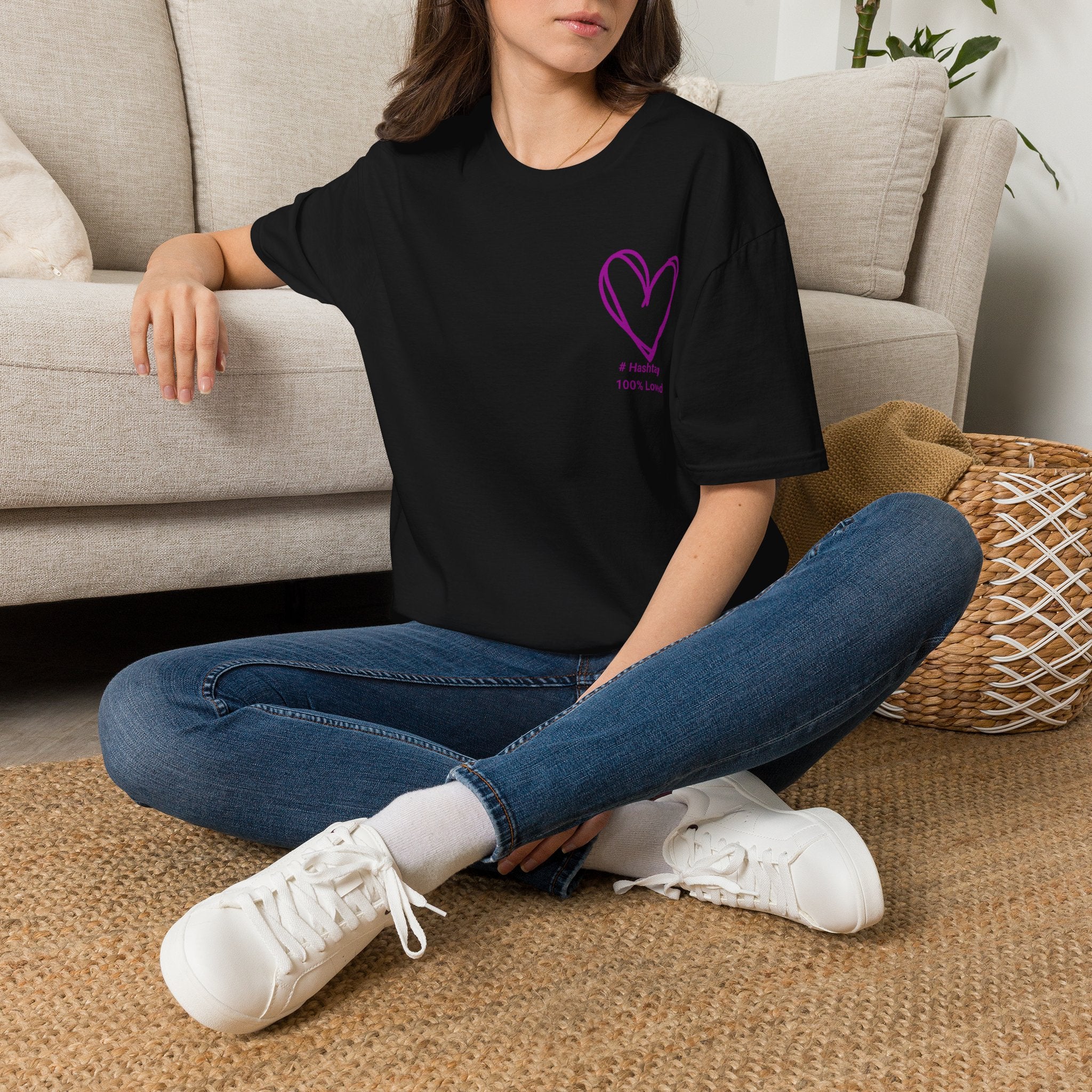 T-Shirt — Minimal Purple Heart Chest Design ("100% Love")