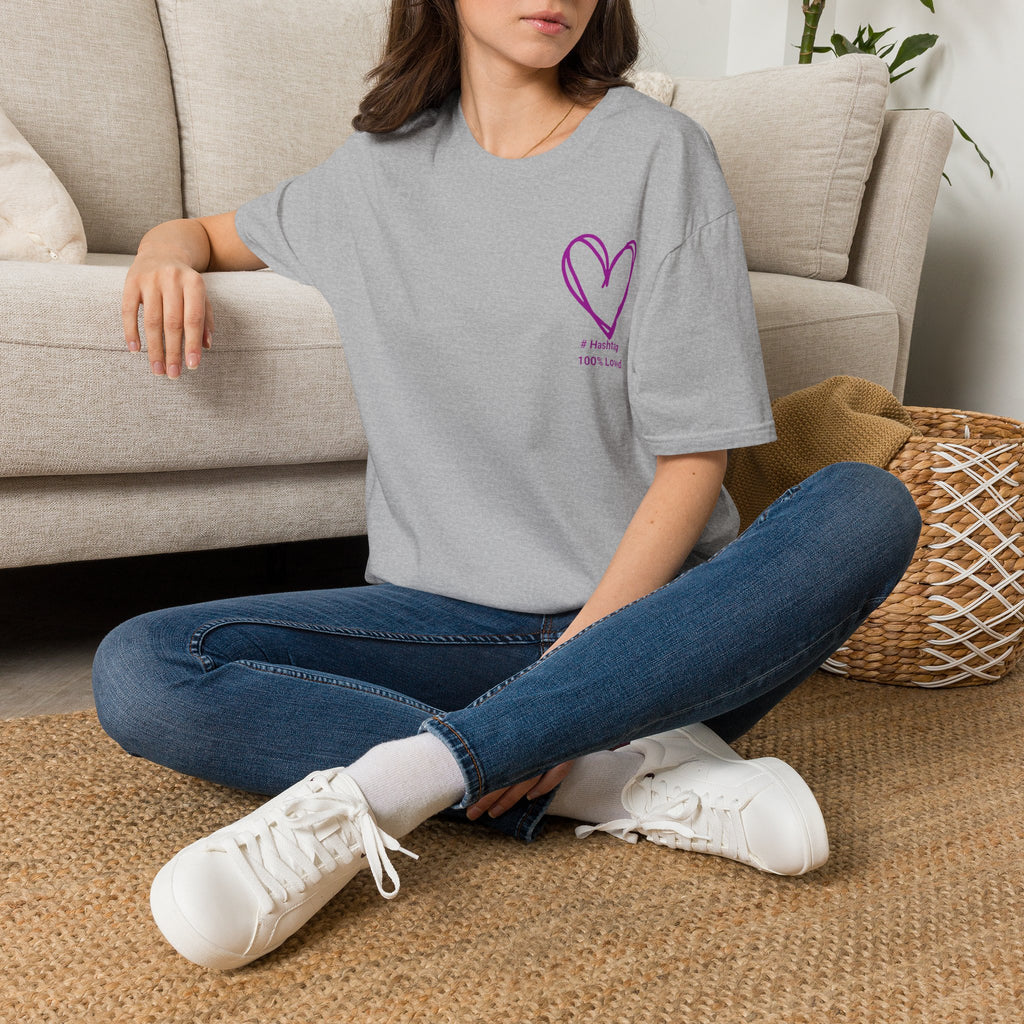 T-Shirt — Minimal Purple Heart Chest Design ("100% Love")