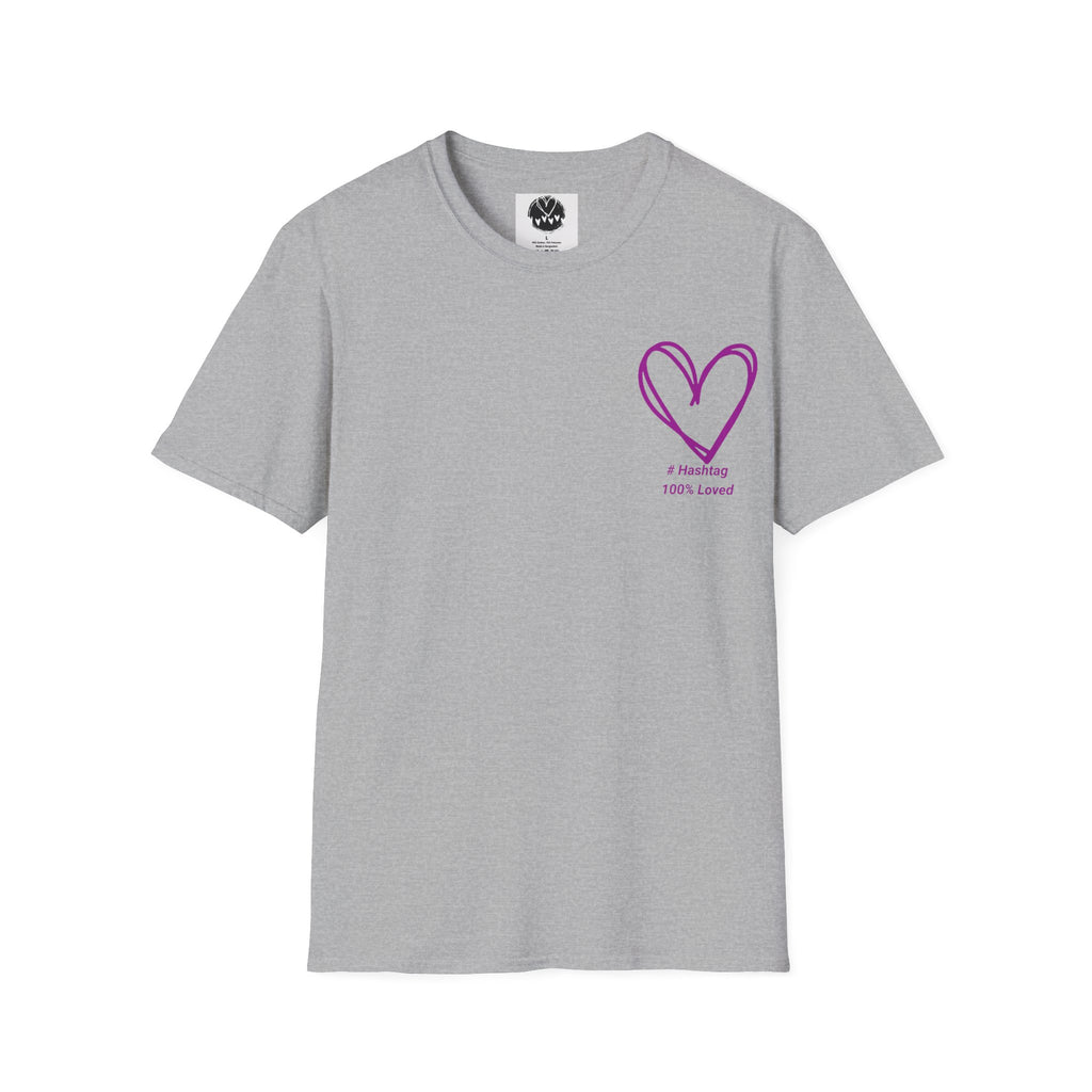 T-Shirt — Minimal Purple Heart Chest Design ("100% Love")
