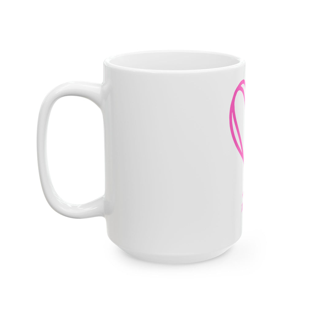 Pink Sketch Heart Ceramic Mug — "#Hashtag 100% Loved" Coffee Cup (11oz & 15oz)