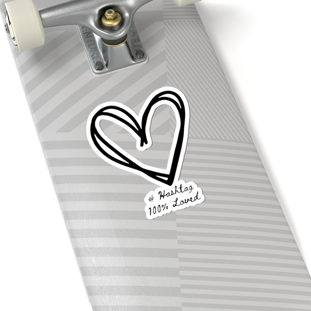 Black Heart Kiss-Cut Sticker | Clear & White | #Hashtag 100% Loved