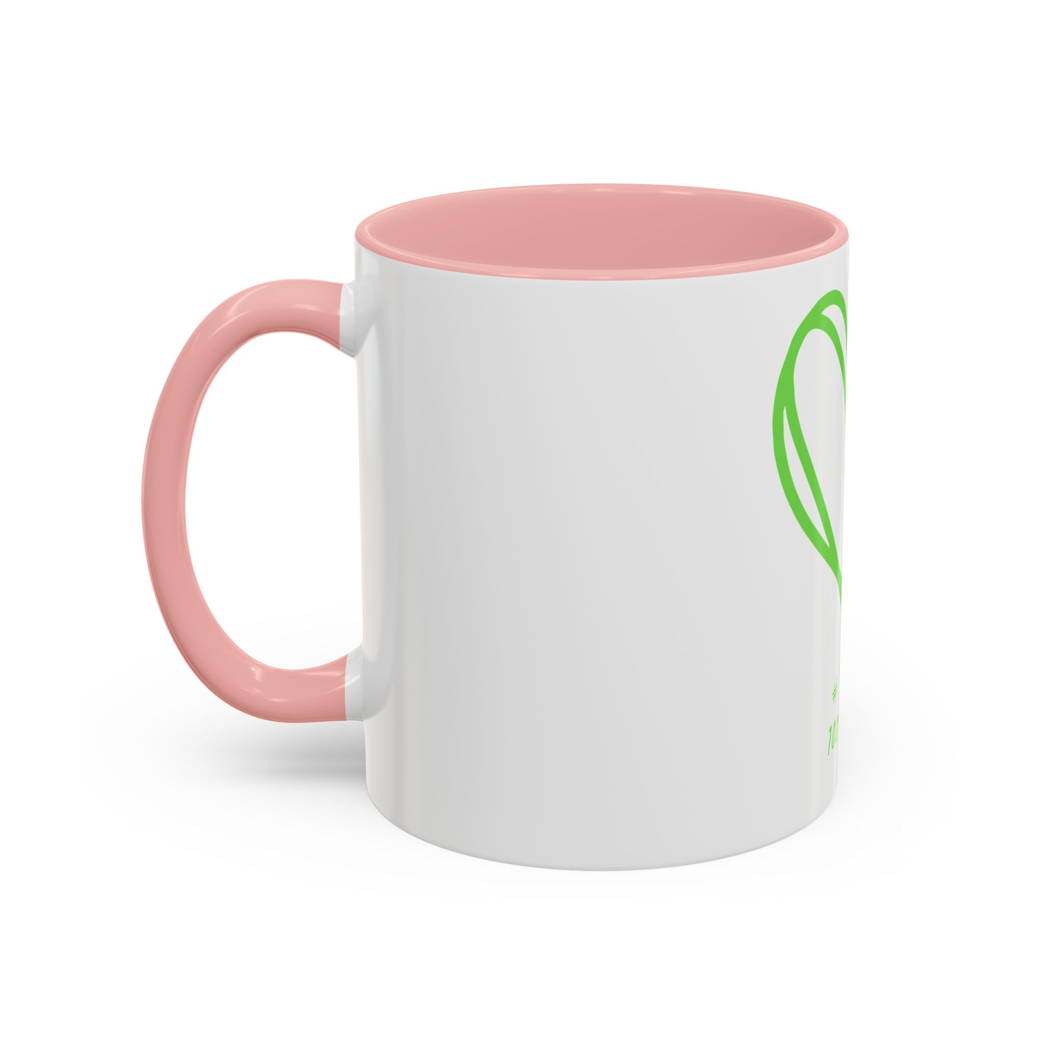 Accent Coffee Mug — Green Heart "#Hashtag 100% Loved" Design