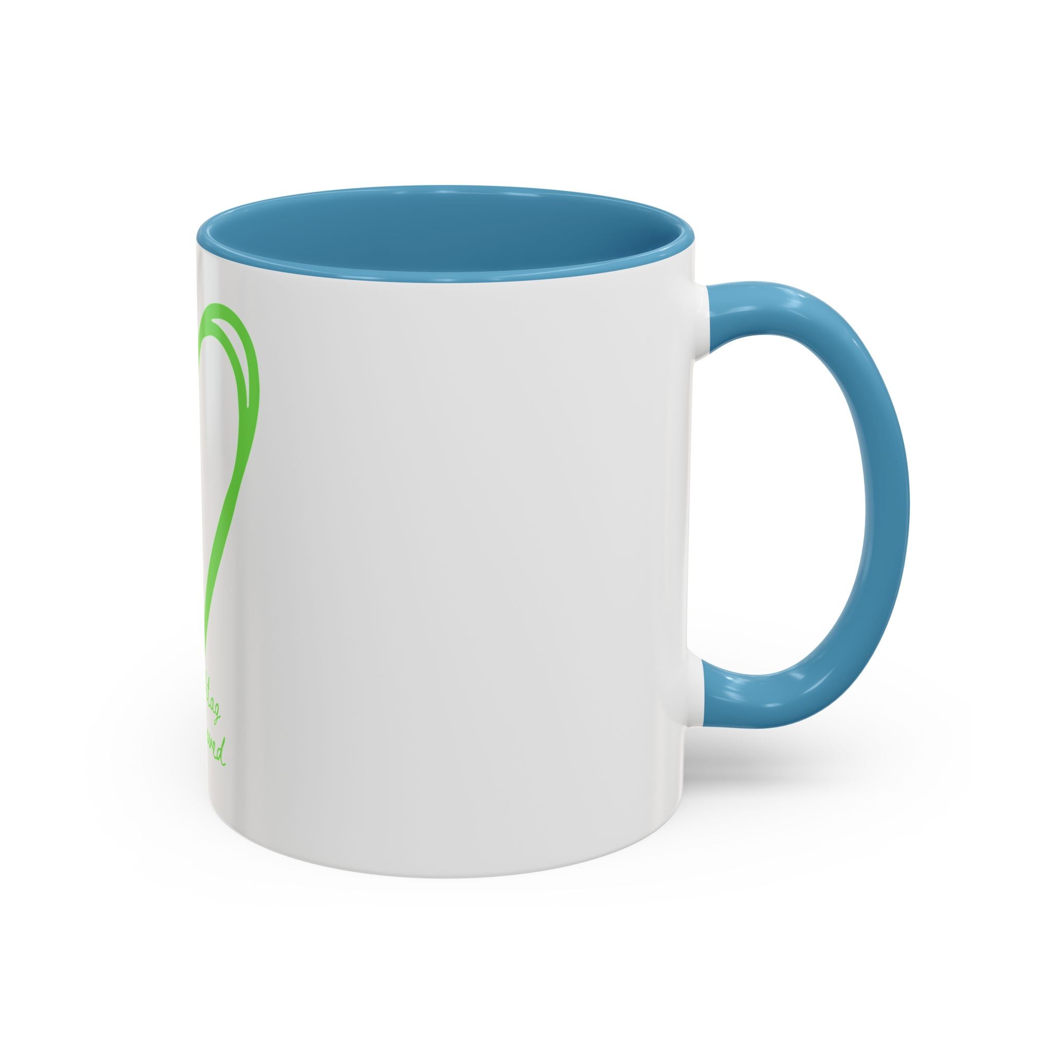 Accent Coffee Mug — Green Heart "#Hashtag 100% Loved" Design