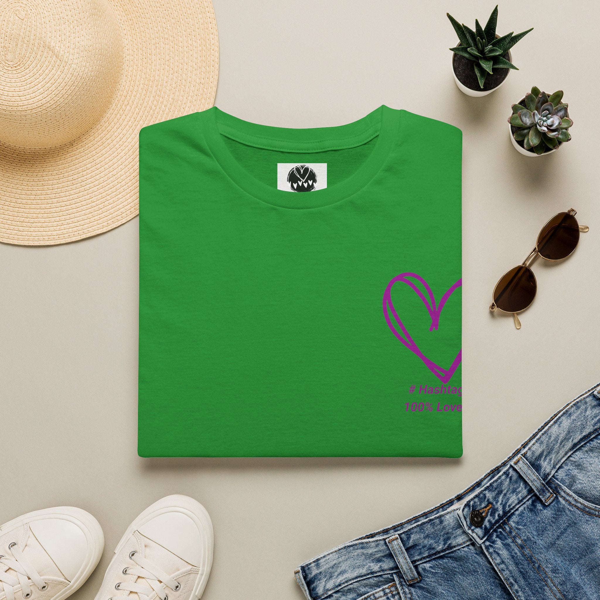 T-Shirt — Minimal Purple Heart Chest Design ("100% Love")