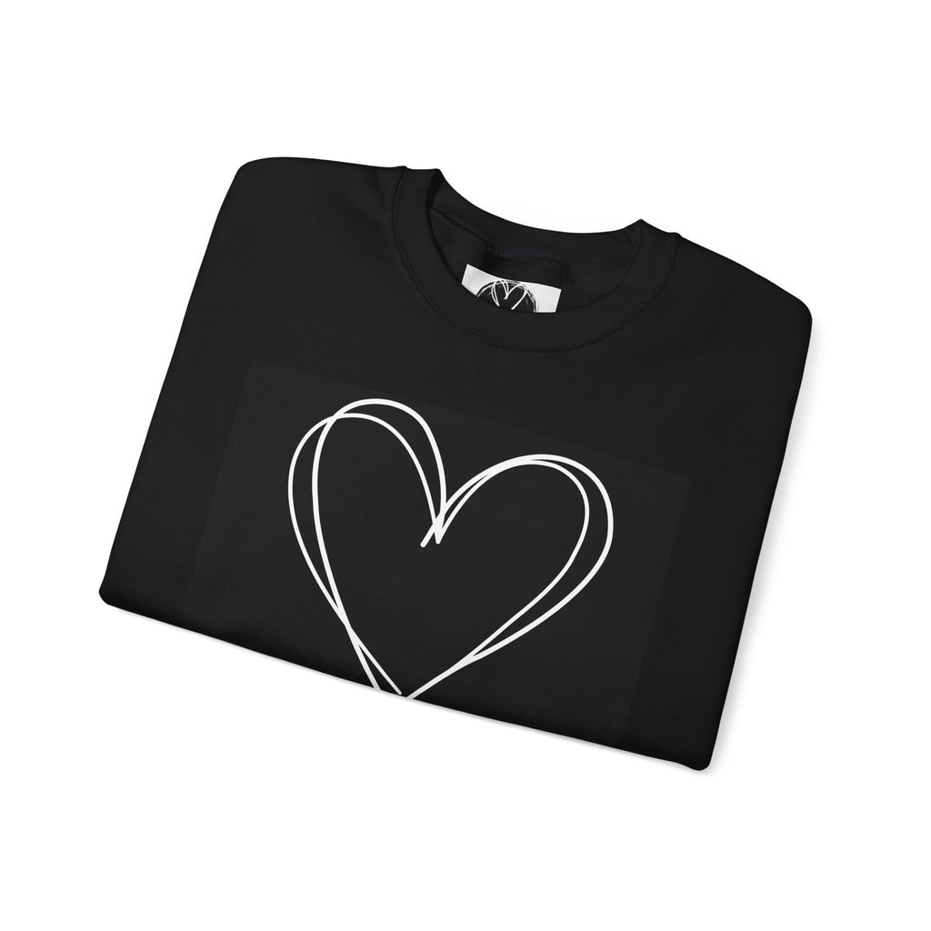 Crewneck Sweatshirt — Black Heart Sketch "#Hashtag 100% Loved" Graphic