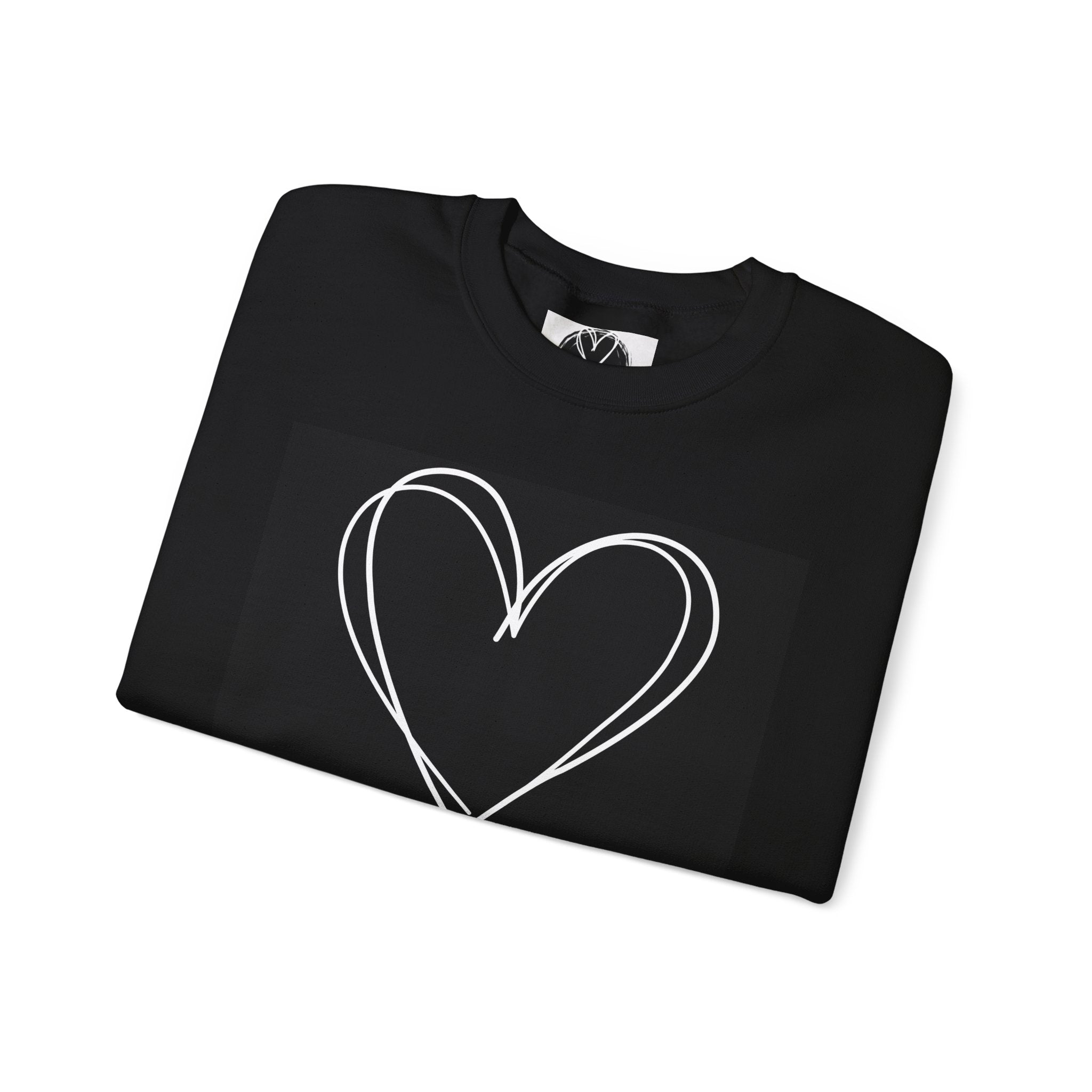 Crewneck Sweatshirt — Black Heart Sketch "#Hashtag 100% Loved" Graphic
