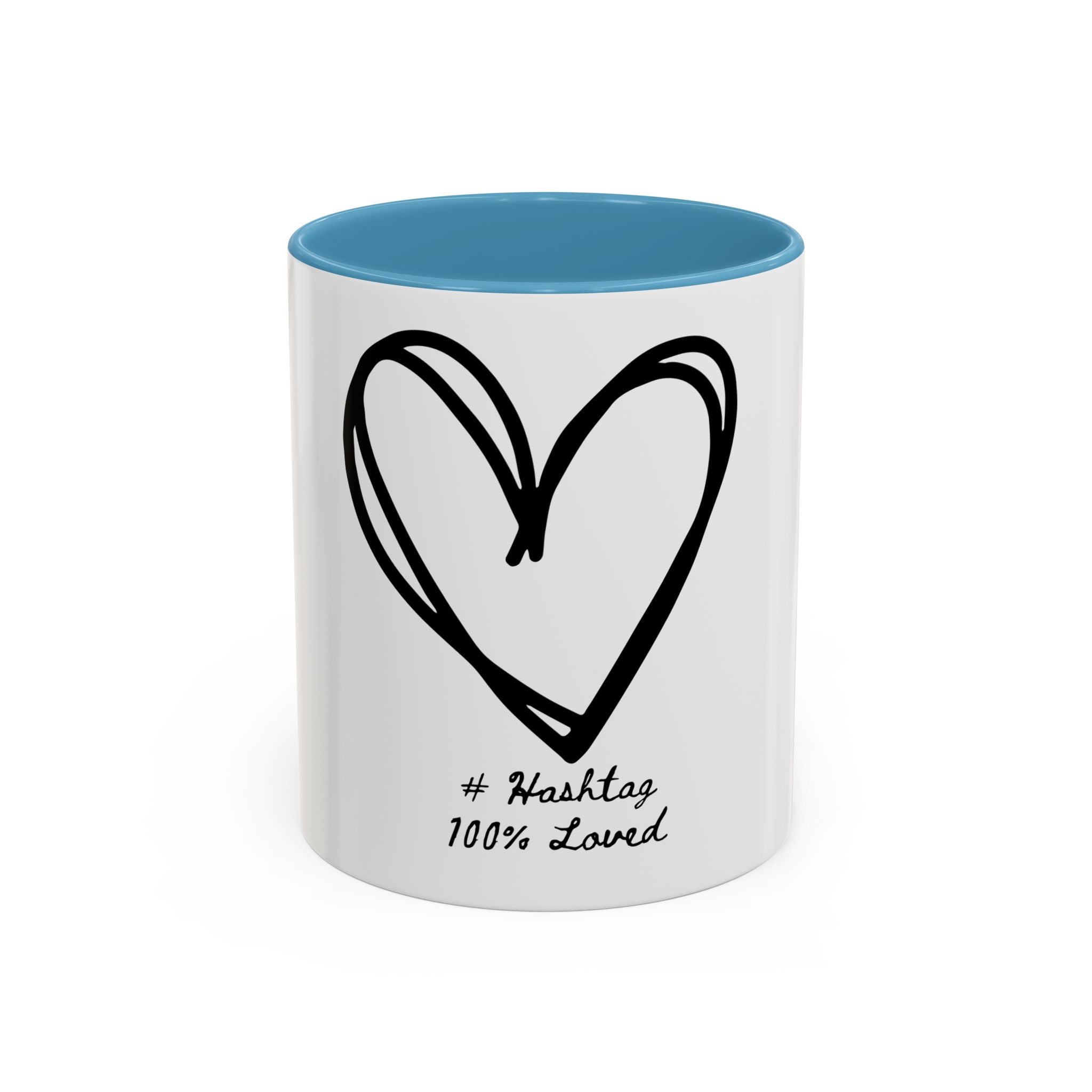 Heart Sketch Accent Coffee Mug — “# Hashtag 100% Loved”
