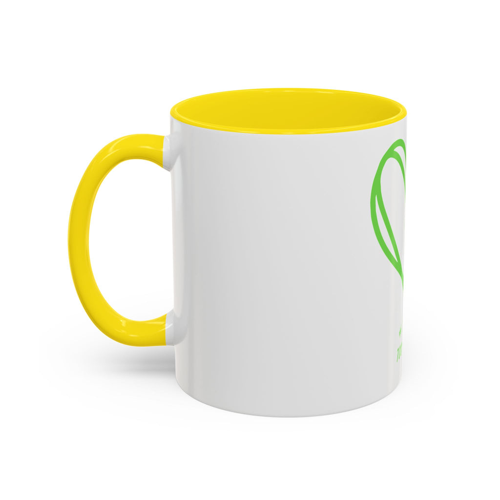 Accent Coffee Mug — Green Heart "#Hashtag 100% Loved" Design