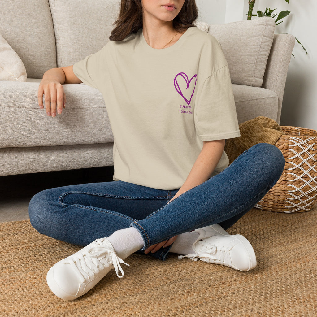 T-Shirt — Minimal Purple Heart Chest Design ("100% Love")
