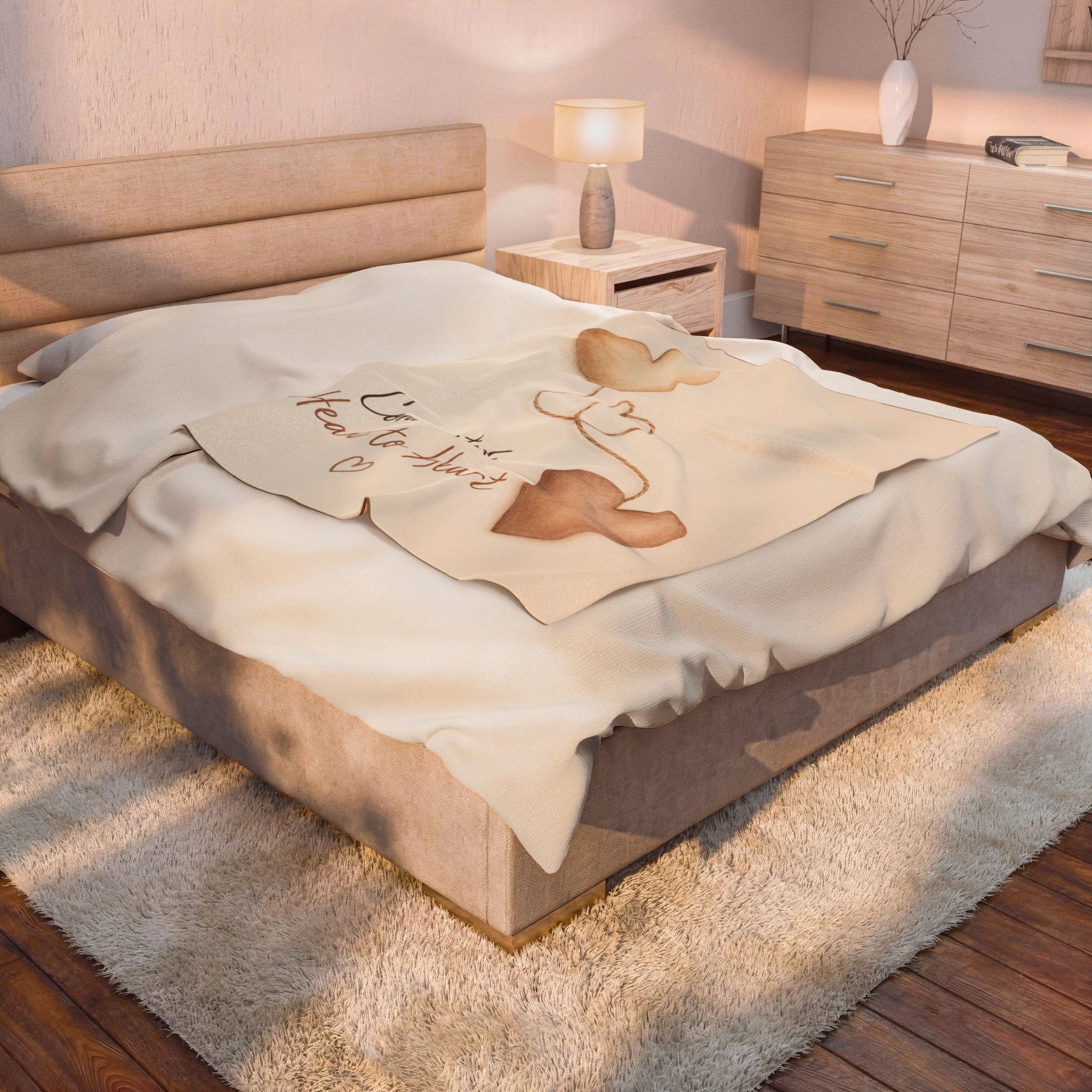 Connected Heart to Heart Velveteen Plush Blanket | Heart Balloon Design