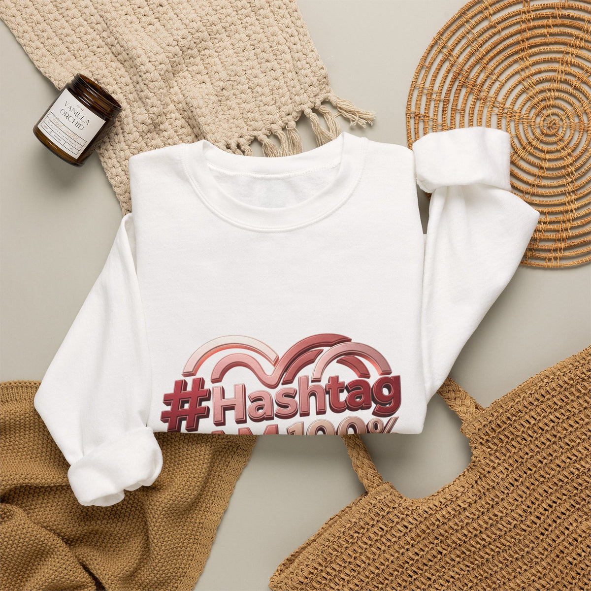 Crewneck Sweatshirt — #Hashtag I AM 100% Worthy Heart Graphic