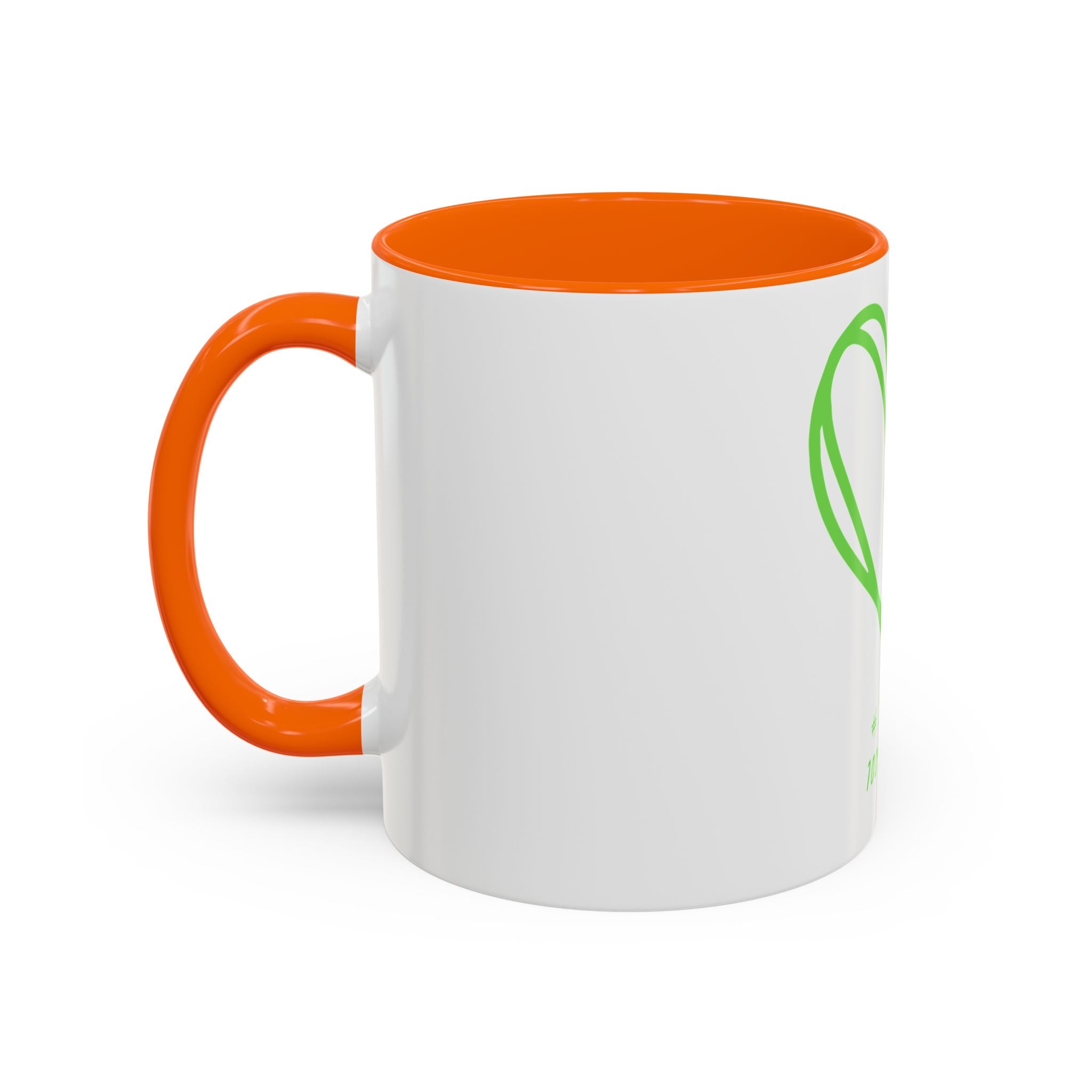 Accent Coffee Mug — Green Heart "#Hashtag 100% Loved" Design