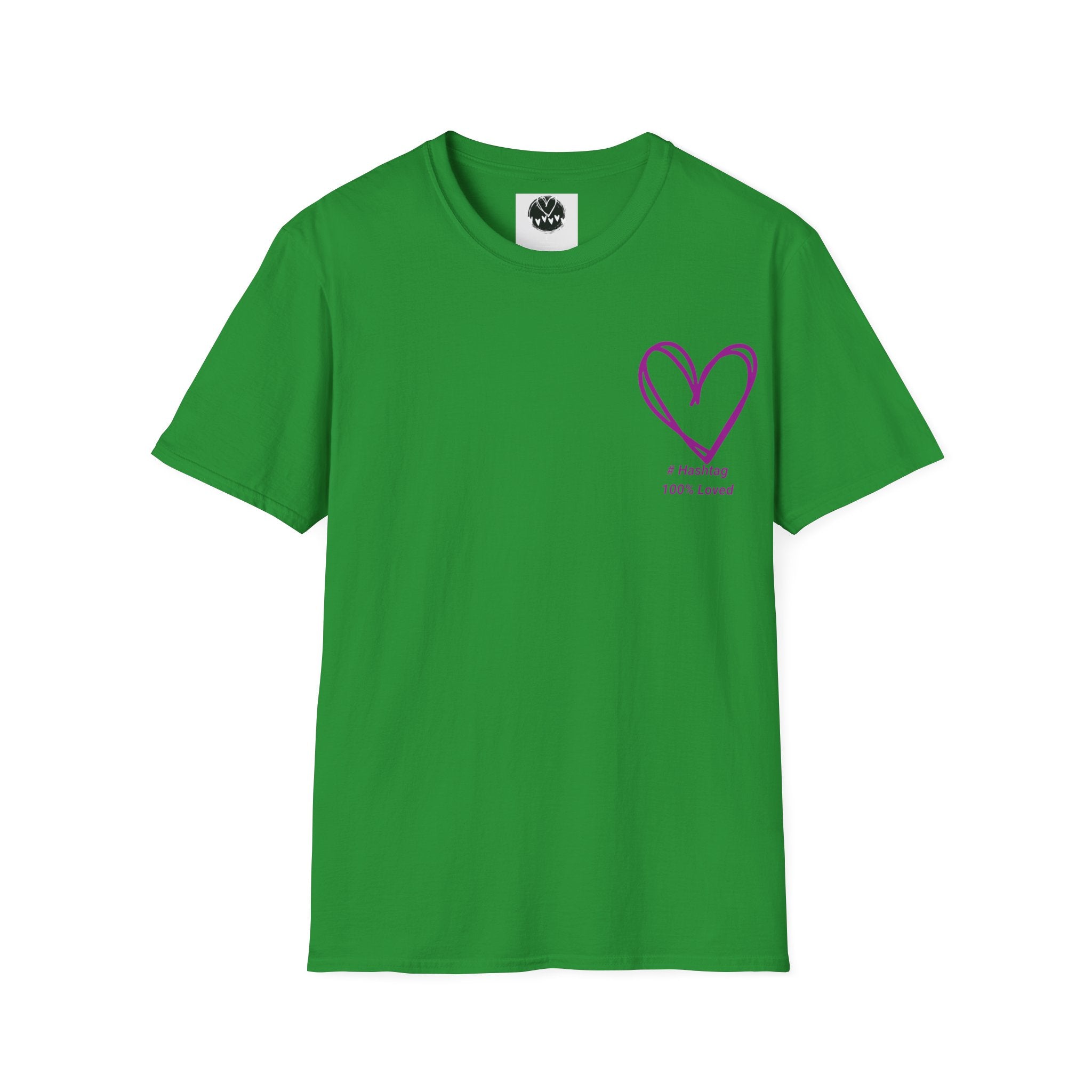 T-Shirt — Minimal Purple Heart Chest Design ("100% Love")