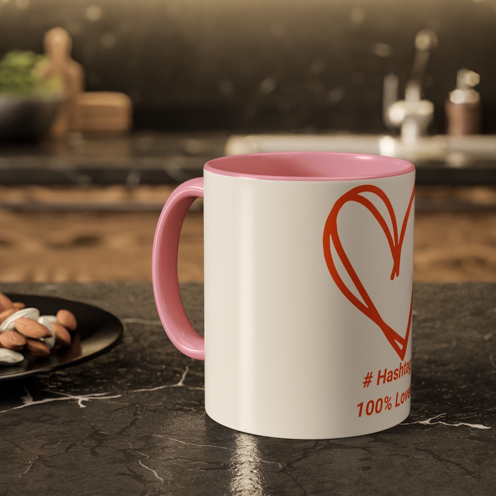 Hashtag 100% Loved Heart Mug — Color Accent Coffee Cup (11oz/15oz)