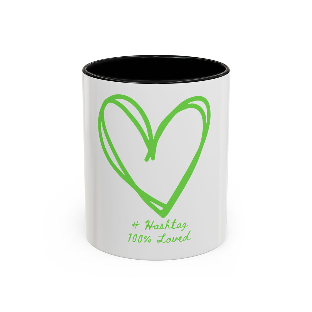 Accent Coffee Mug — Green Heart "#Hashtag 100% Loved" Design
