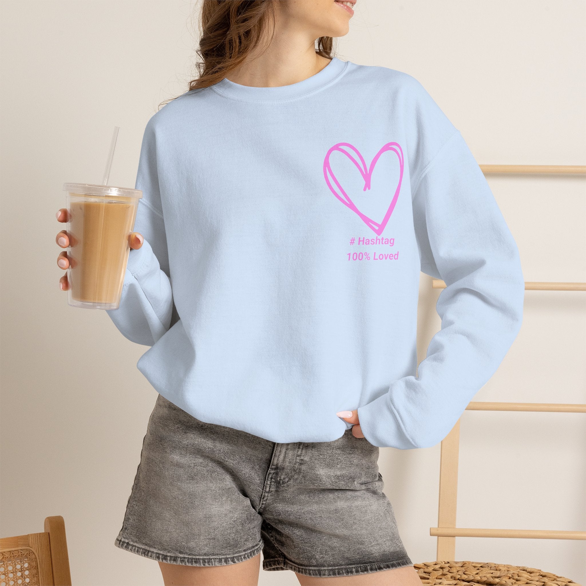 Crewneck Sweatshirt — Pink Heart 'I Choose Me' Minimal Self-Love Design