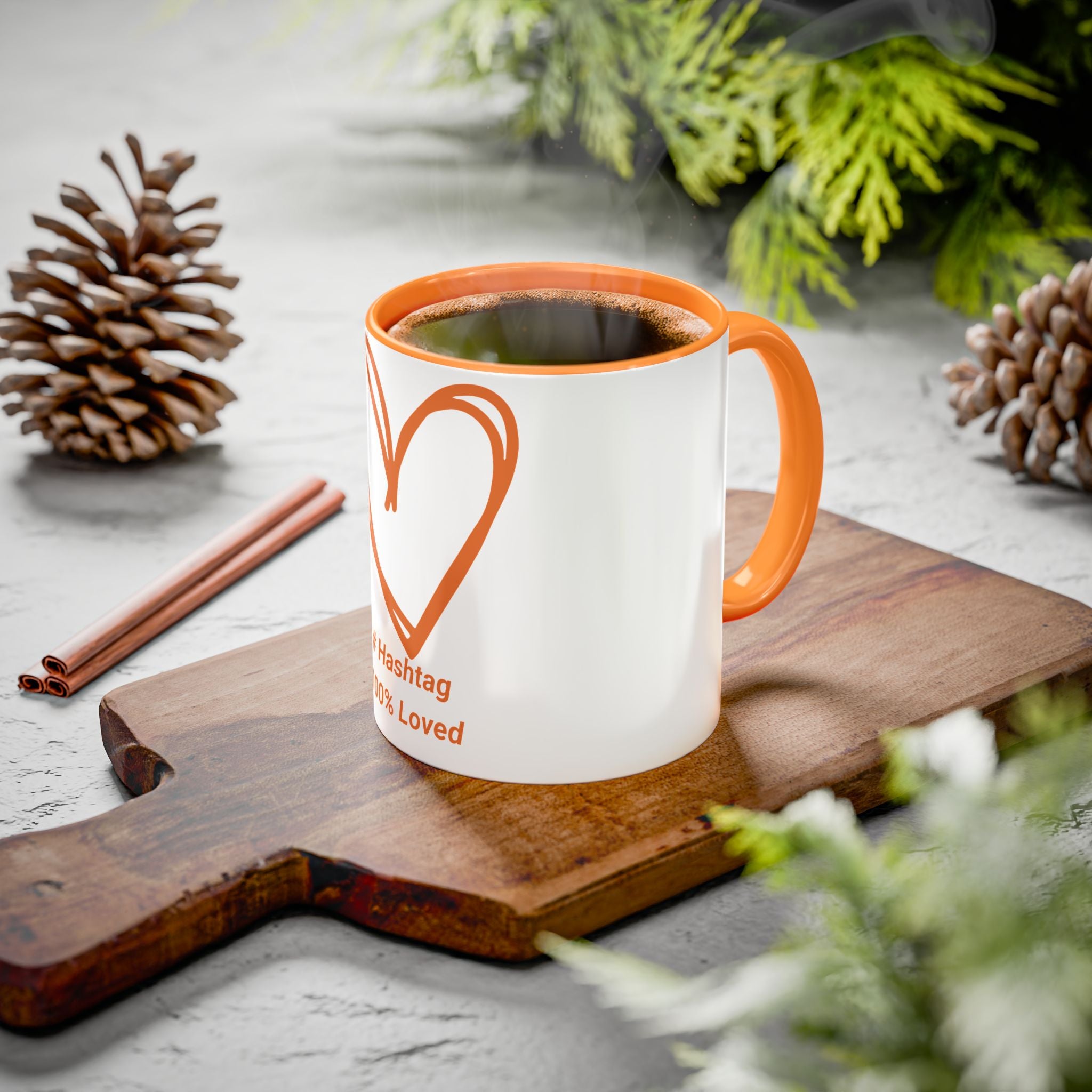 Hashtag 100% Loved Heart Mug — Color Accent Coffee Cup (11oz/15oz)