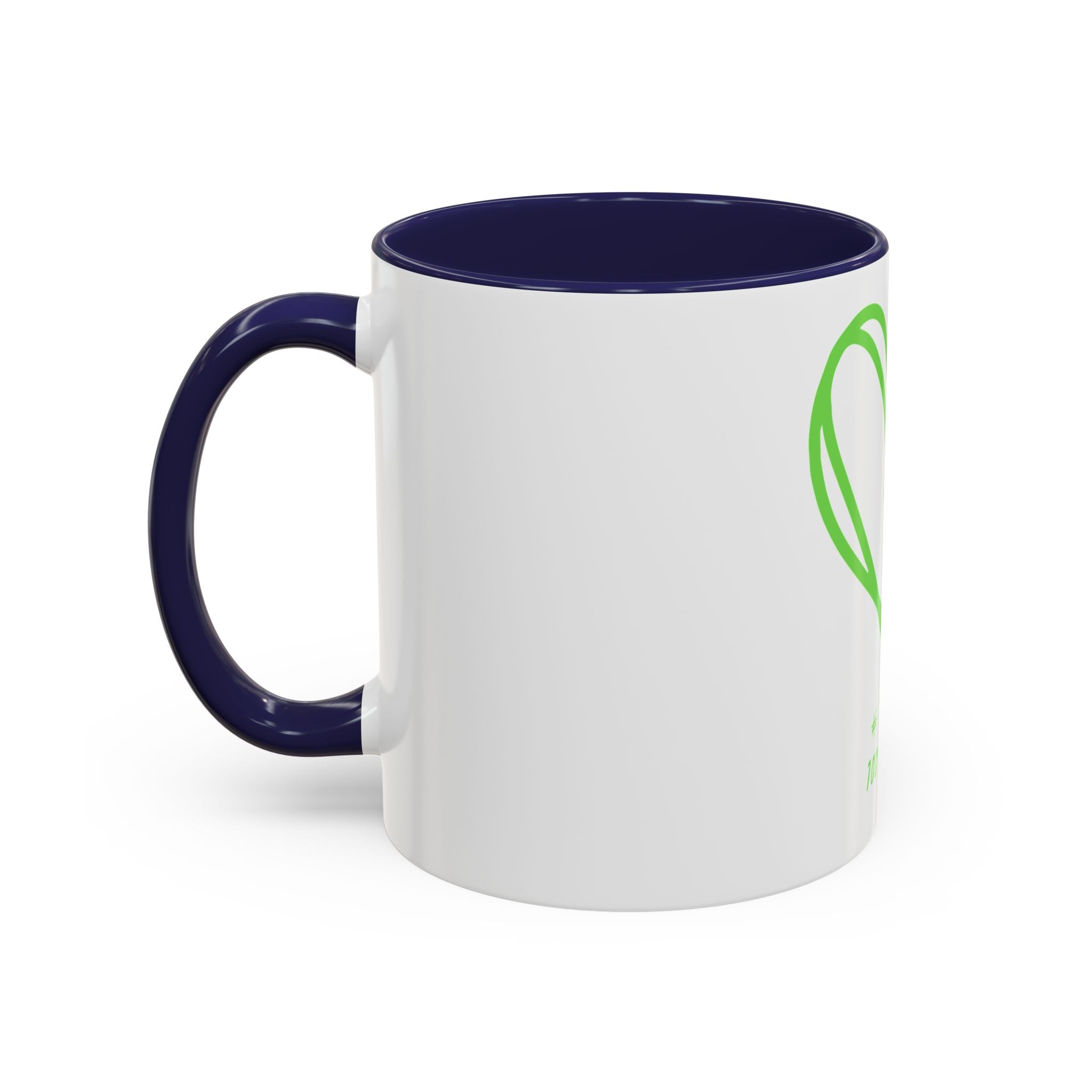 Accent Coffee Mug — Green Heart "#Hashtag 100% Loved" Design