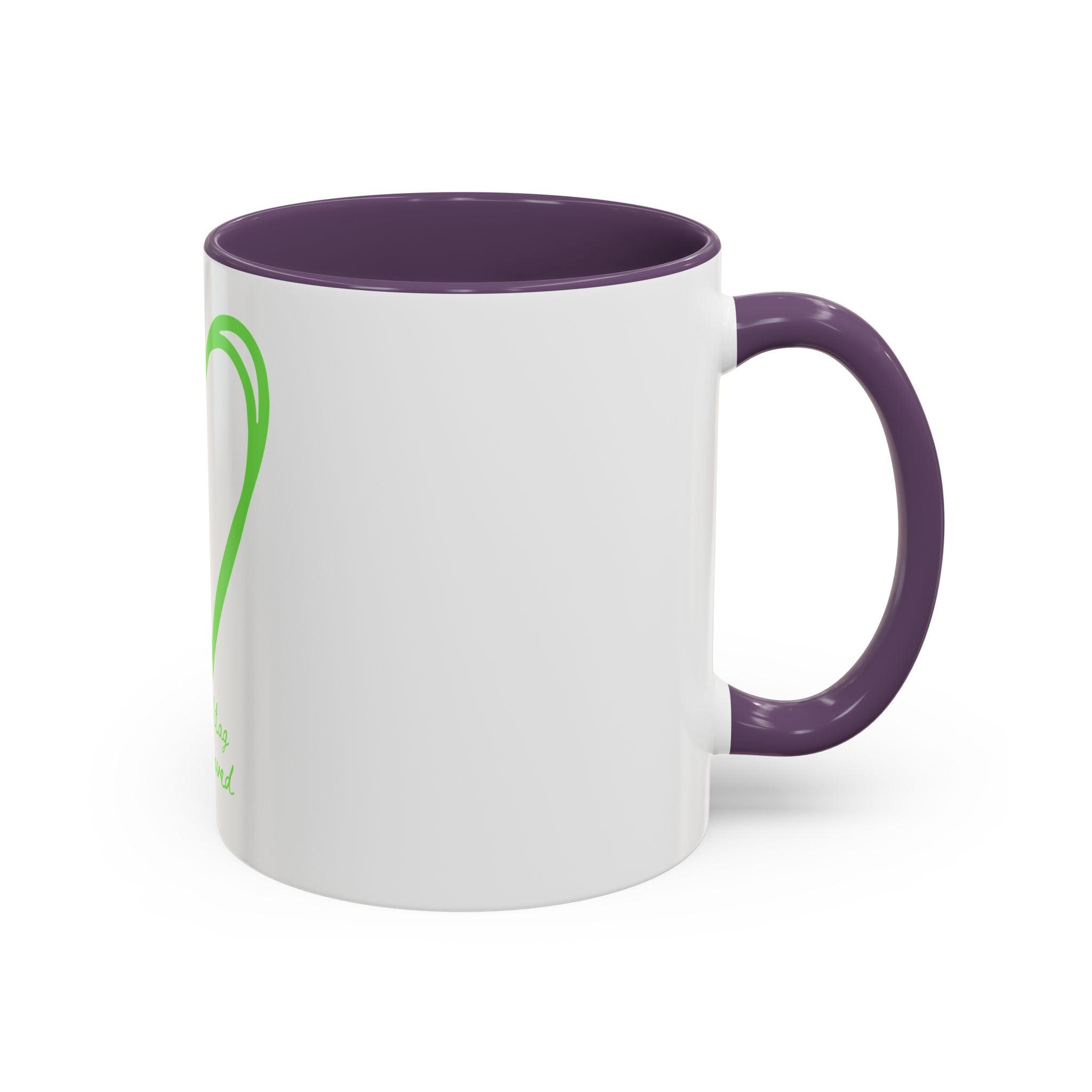 Accent Coffee Mug — Green Heart "#Hashtag 100% Loved" Design
