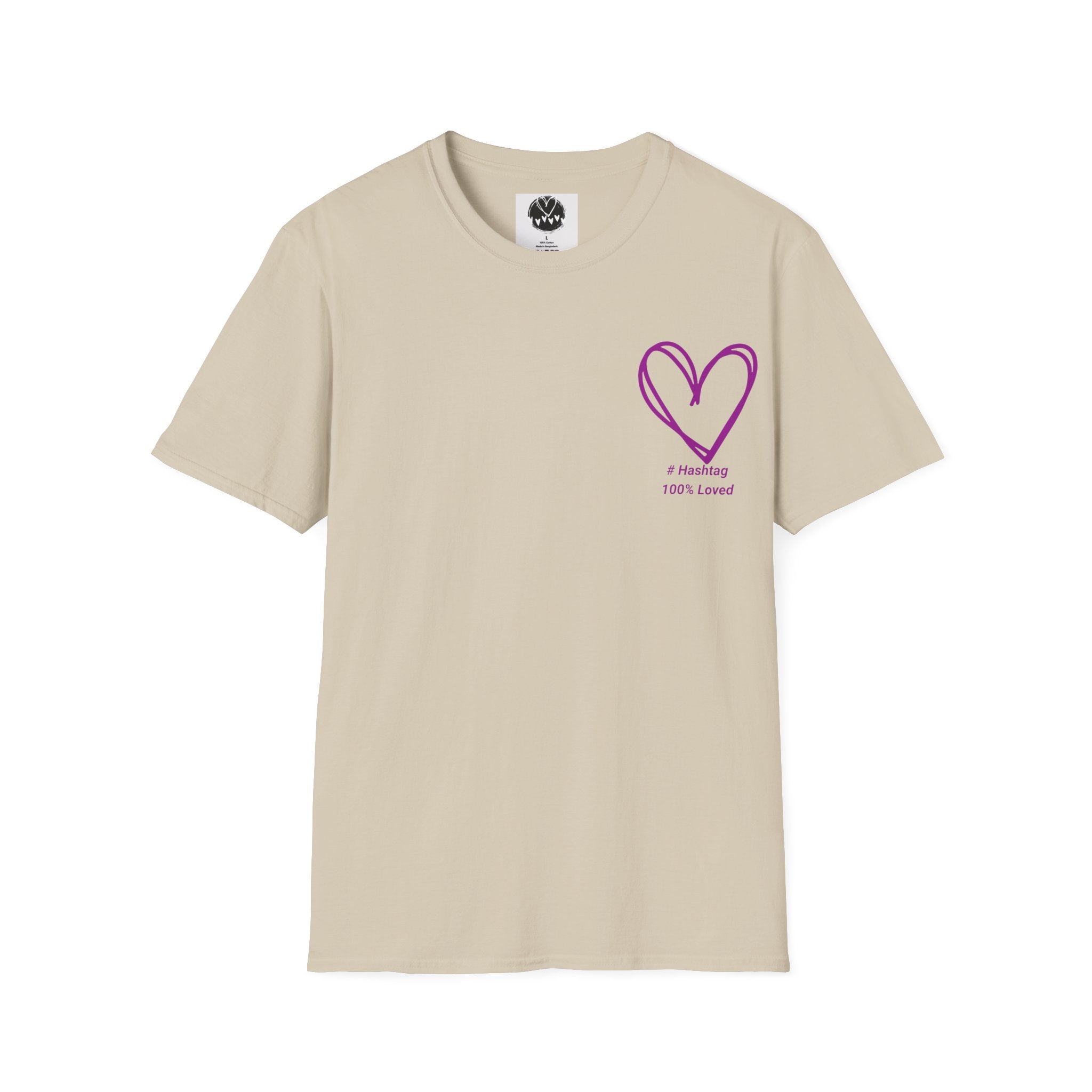 T-Shirt — Minimal Purple Heart Chest Design ("100% Love")