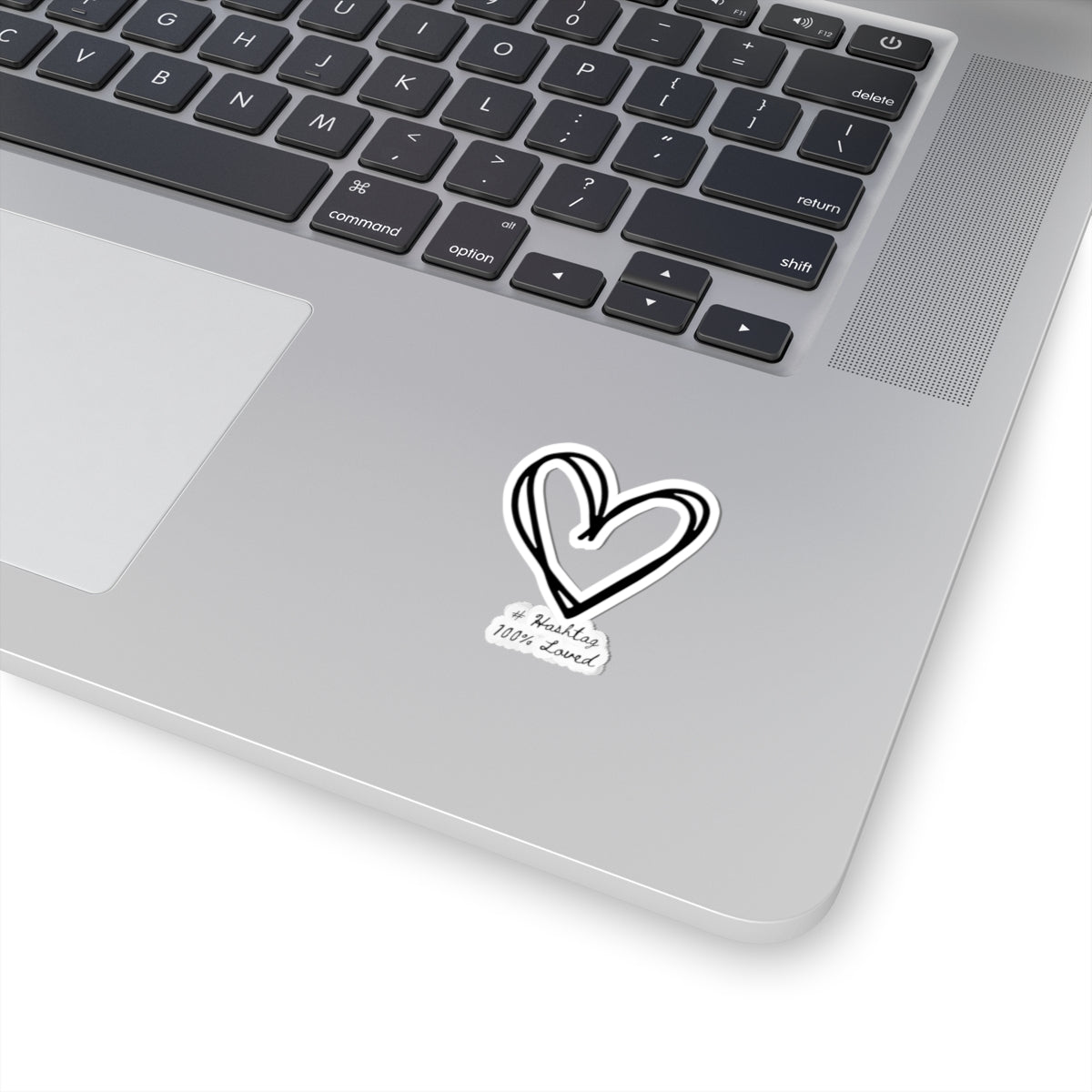 Black Heart Kiss-Cut Sticker | Clear & White | #Hashtag 100% Loved