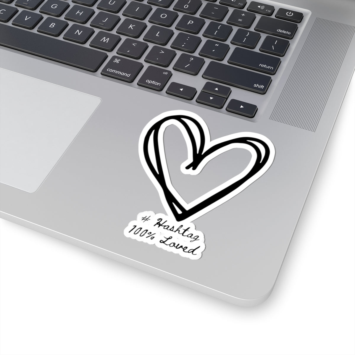 Black Heart Kiss-Cut Sticker | Clear & White | #Hashtag 100% Loved