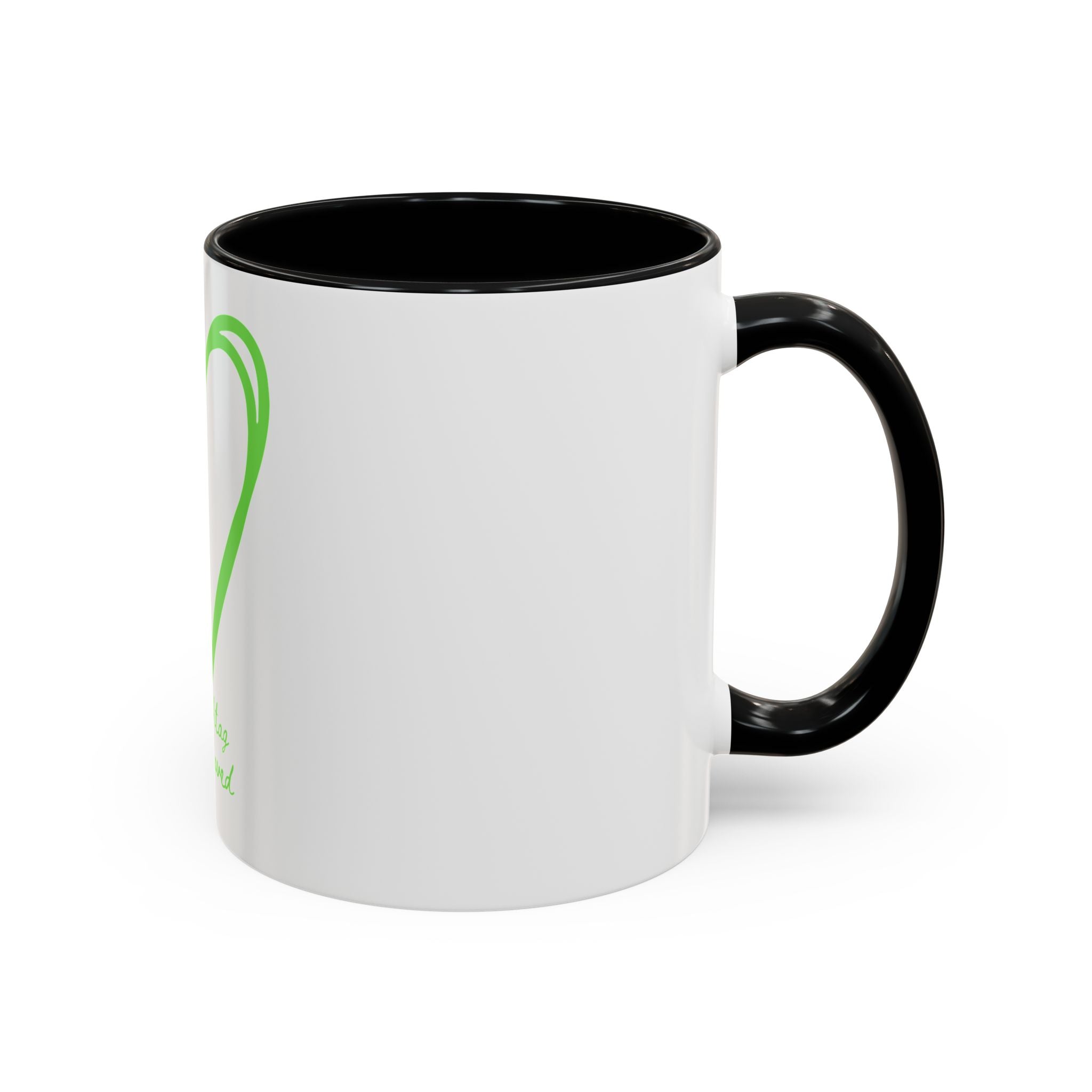 Accent Coffee Mug — Green Heart "#Hashtag 100% Loved" Design