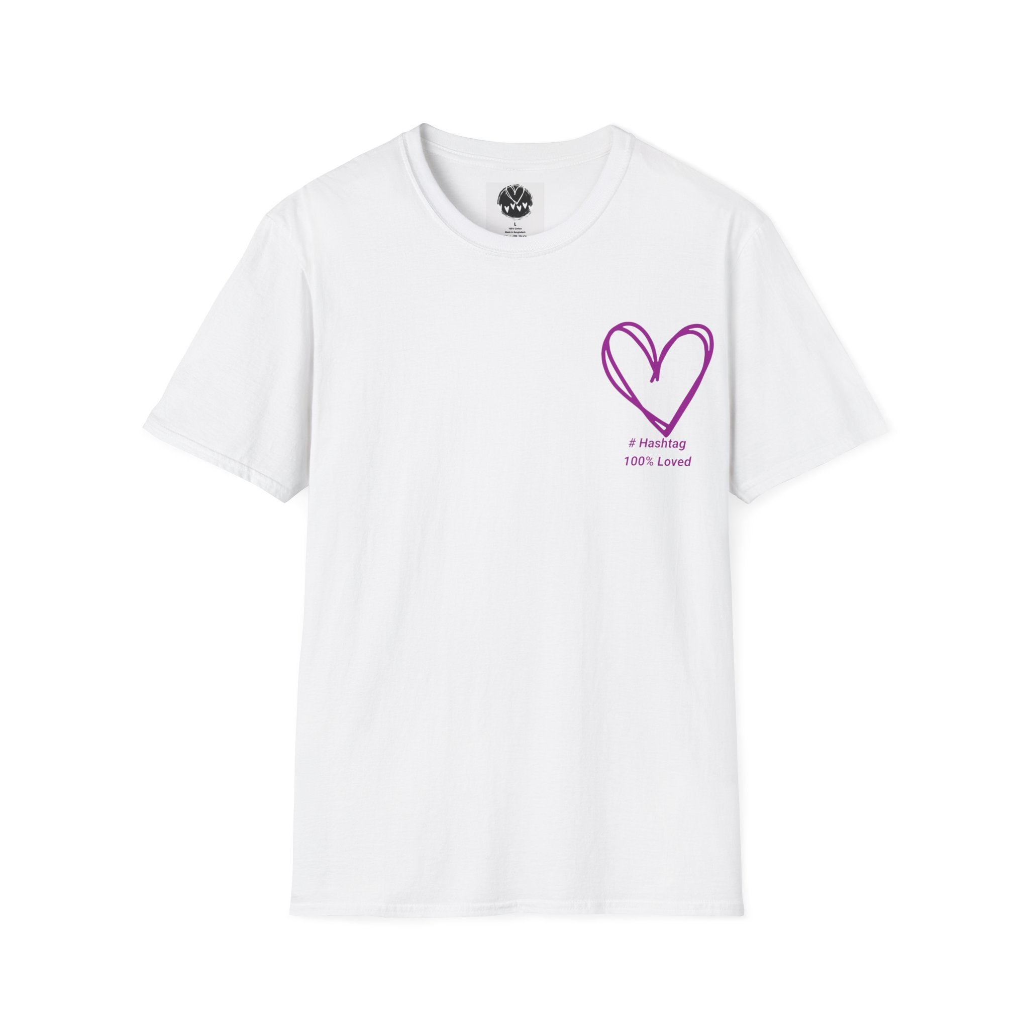 T-Shirt — Minimal Purple Heart Chest Design ("100% Love")