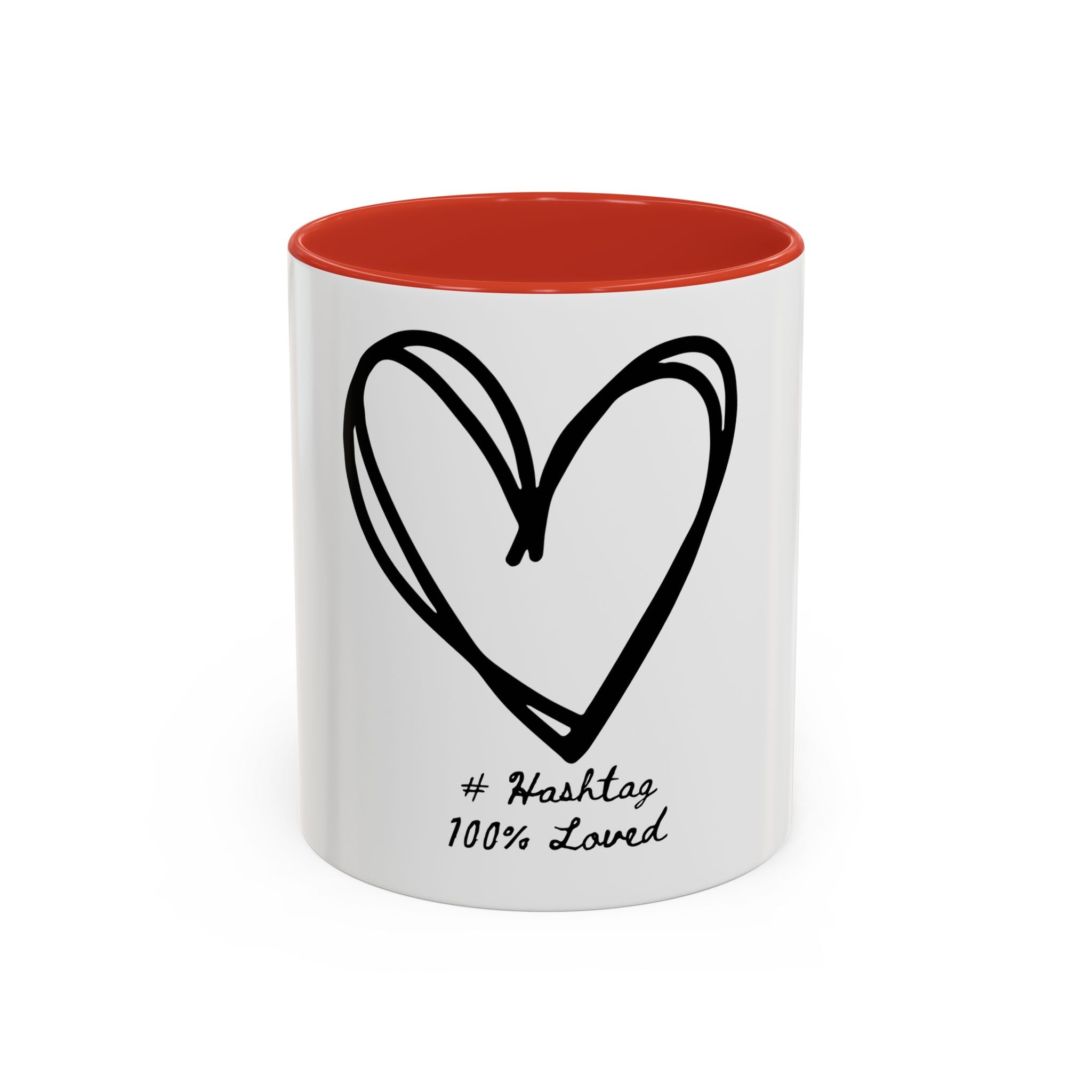 Heart Sketch Accent Coffee Mug — “# Hashtag 100% Loved”