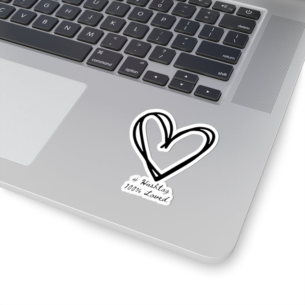 Black Heart Kiss-Cut Sticker | Clear & White | #Hashtag 100% Loved