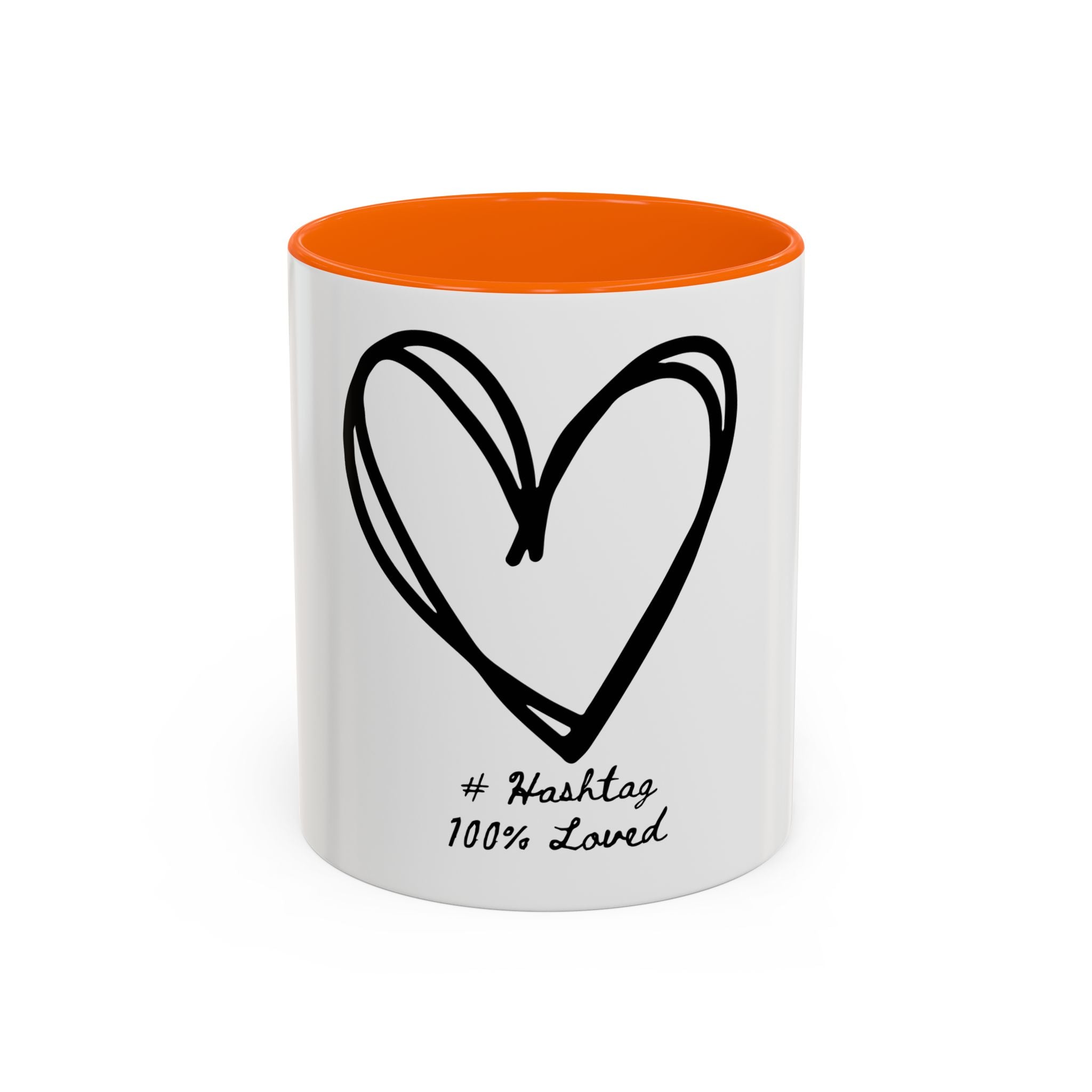 Heart Sketch Accent Coffee Mug — “# Hashtag 100% Loved”