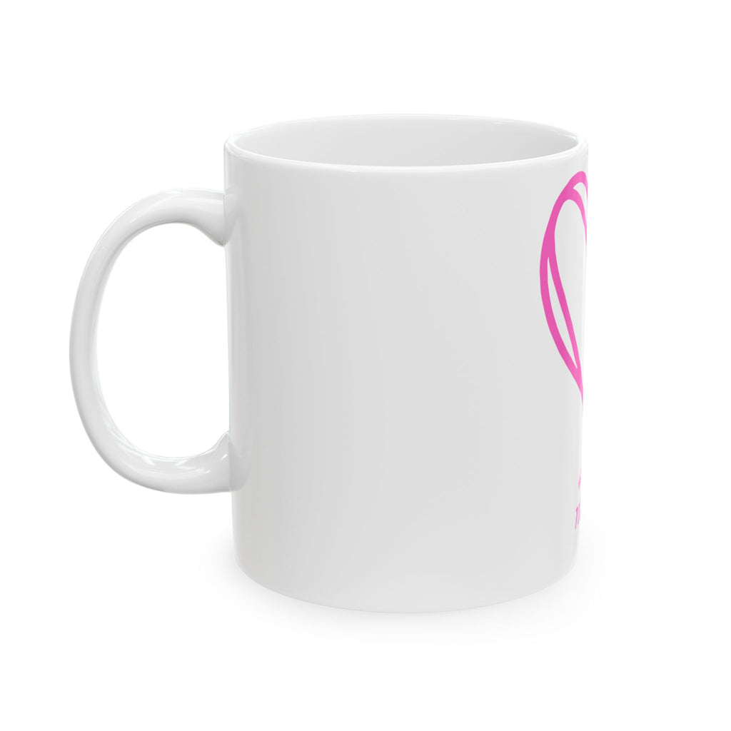 Pink Sketch Heart Ceramic Mug — "#Hashtag 100% Loved" Coffee Cup (11oz & 15oz)