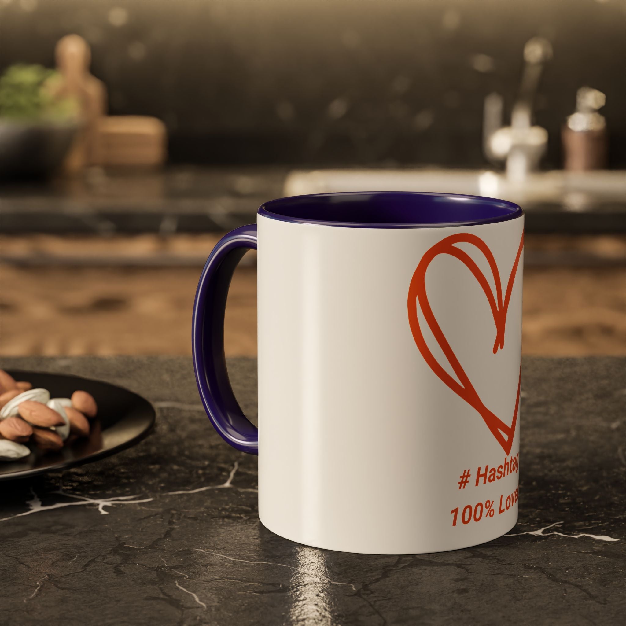 Hashtag 100% Loved Heart Mug — Color Accent Coffee Cup (11oz/15oz)