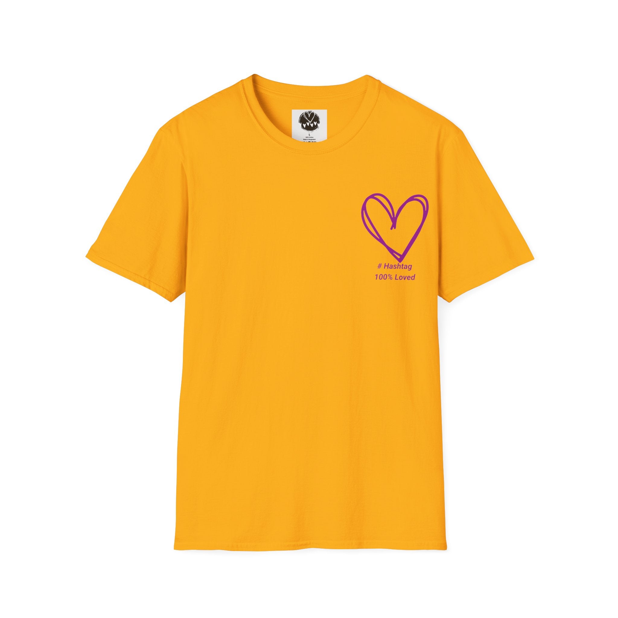 T-Shirt — Minimal Purple Heart Chest Design ("100% Love")
