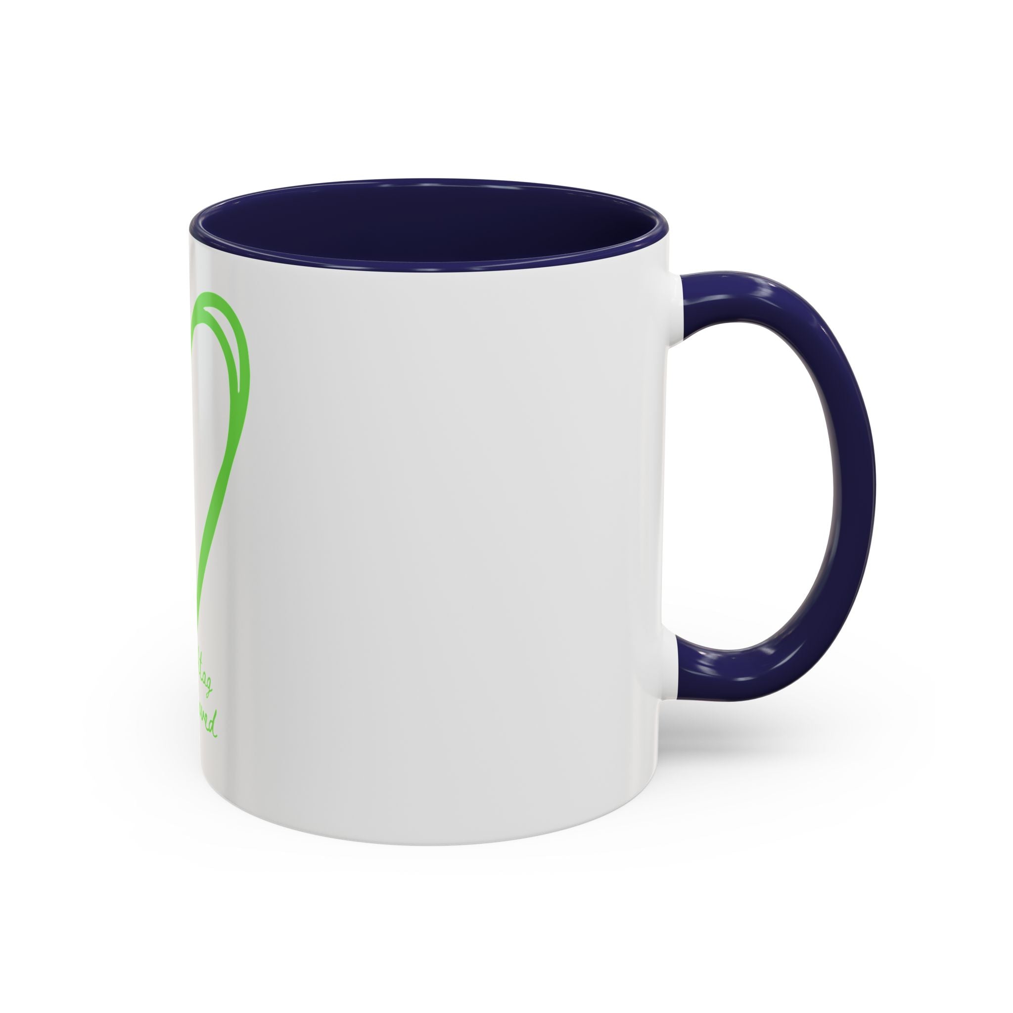 Accent Coffee Mug — Green Heart "#Hashtag 100% Loved" Design