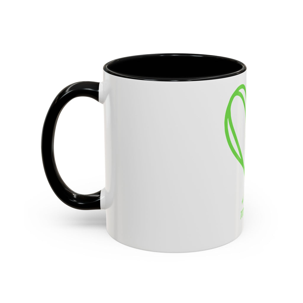 Accent Coffee Mug — Green Heart "#Hashtag 100% Loved" Design