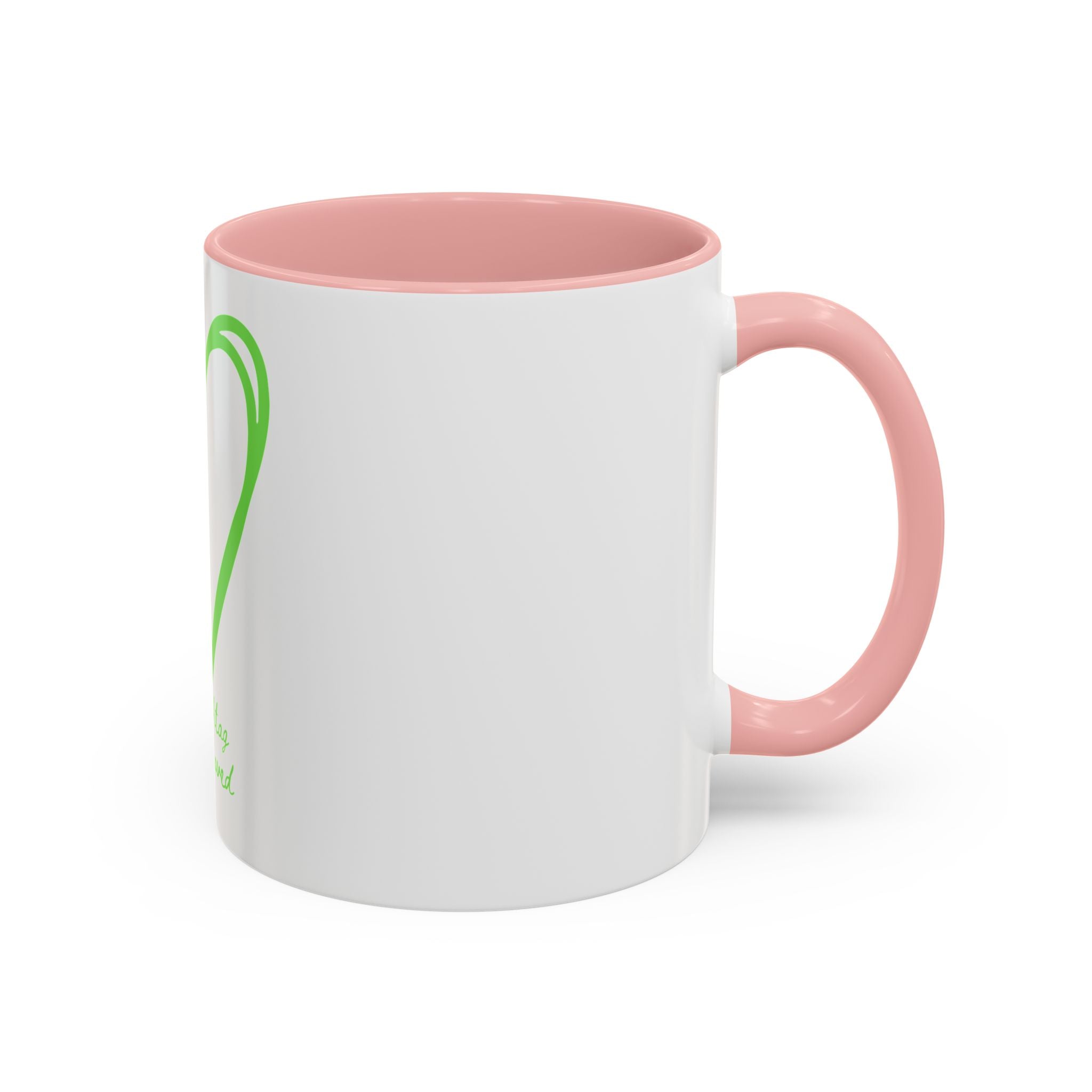 Accent Coffee Mug — Green Heart "#Hashtag 100% Loved" Design