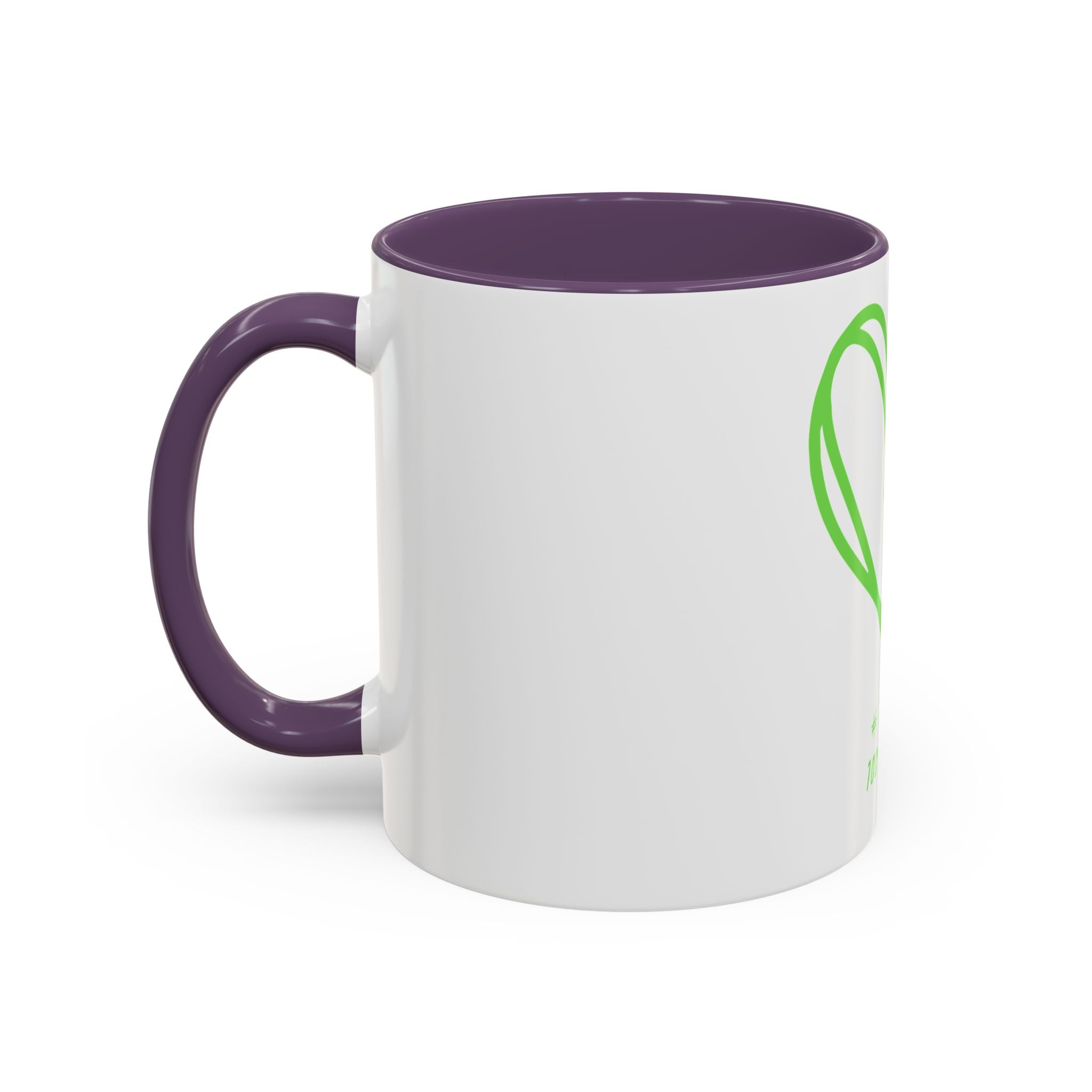 Accent Coffee Mug — Green Heart "#Hashtag 100% Loved" Design