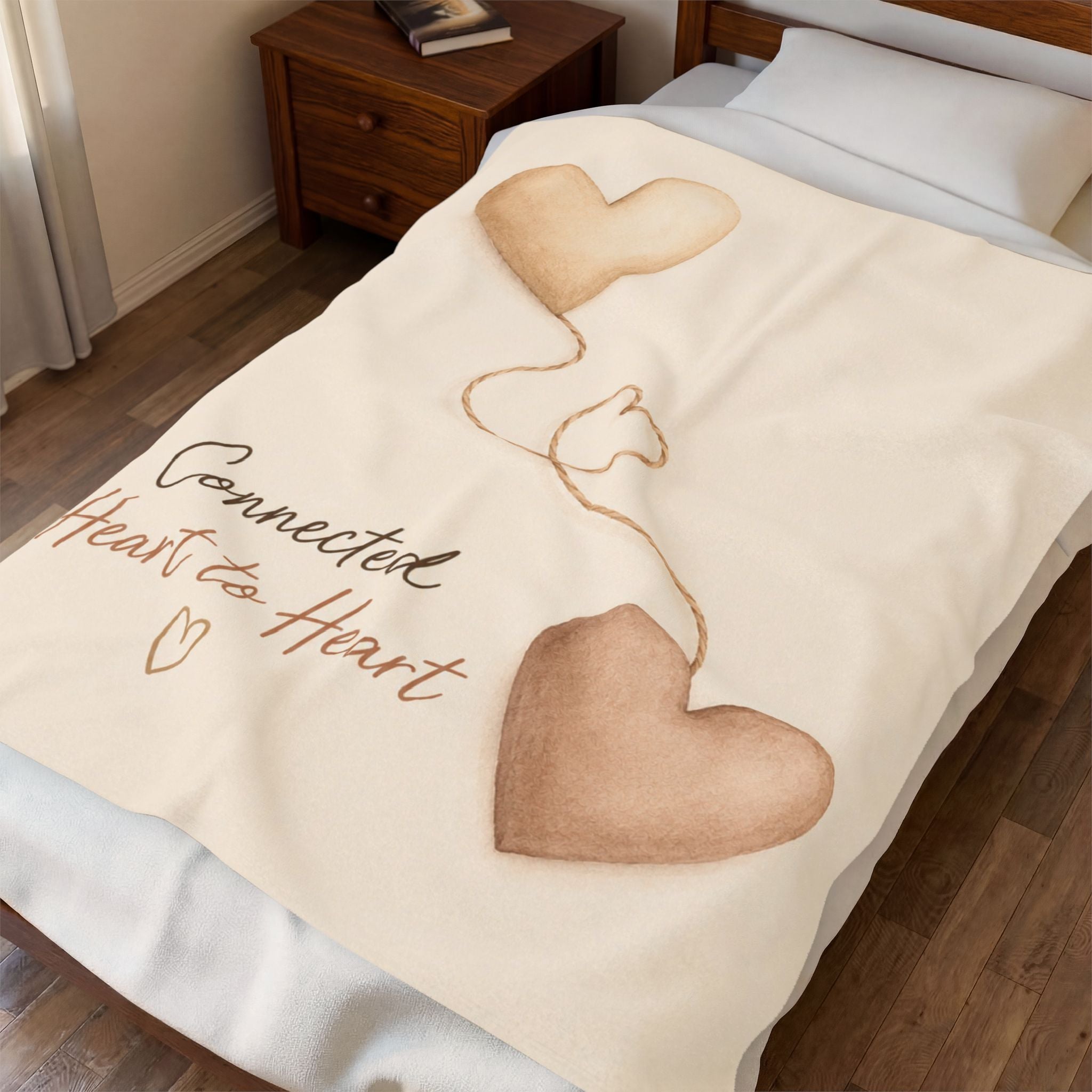 Connected Heart to Heart Velveteen Plush Blanket | Heart Balloon Design