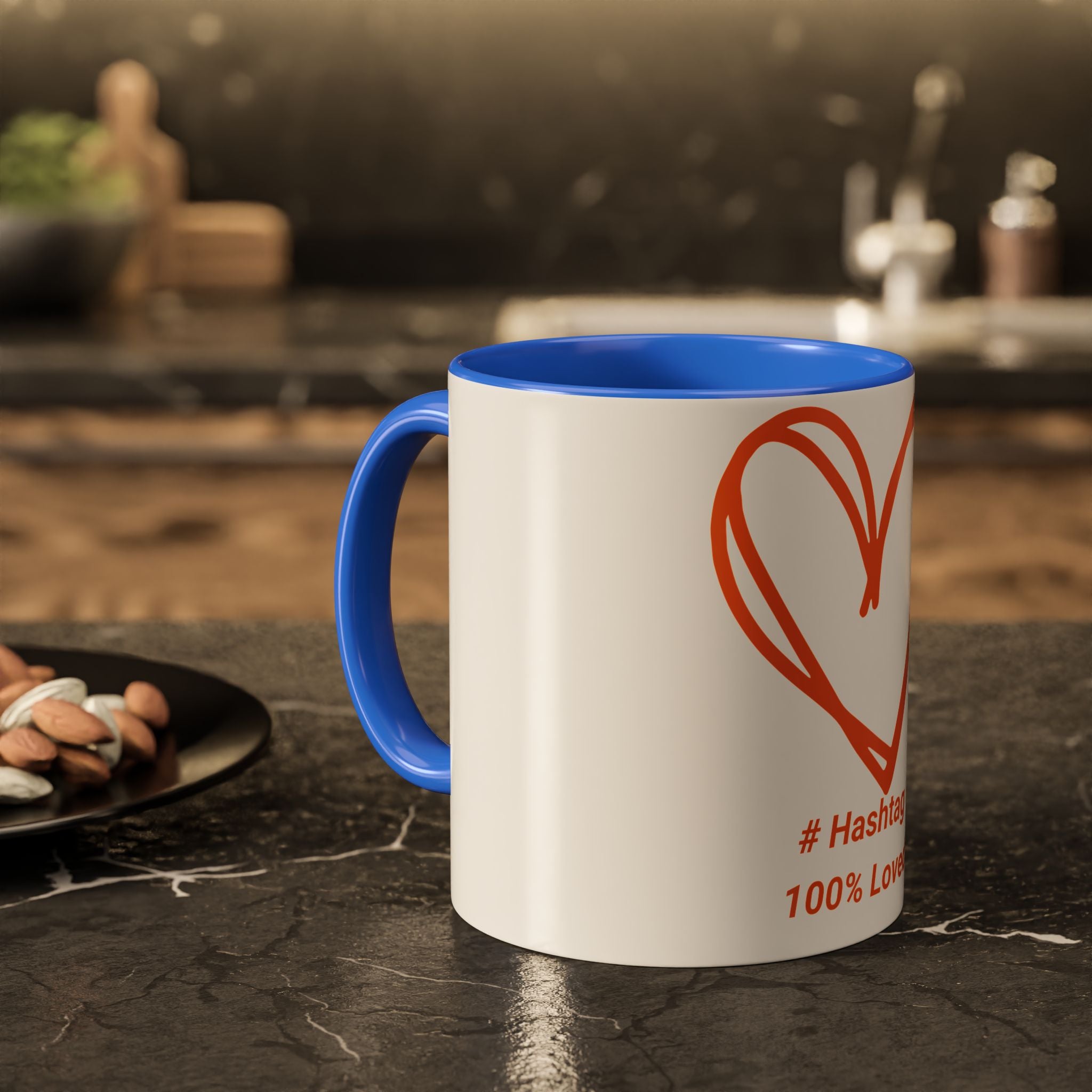 Hashtag 100% Loved Heart Mug — Color Accent Coffee Cup (11oz/15oz)